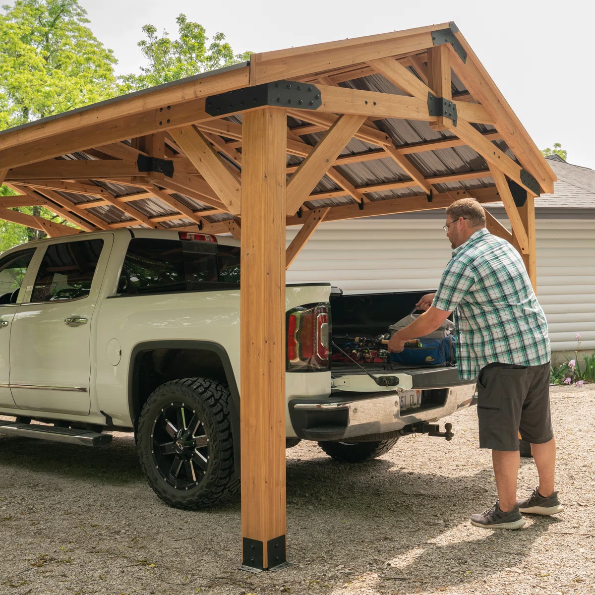 Norwood 20' x 12' Cedar Wood Outdoor Patio Gazebo with Hardtop Galvanized Steel Peak Roof and PowerPort