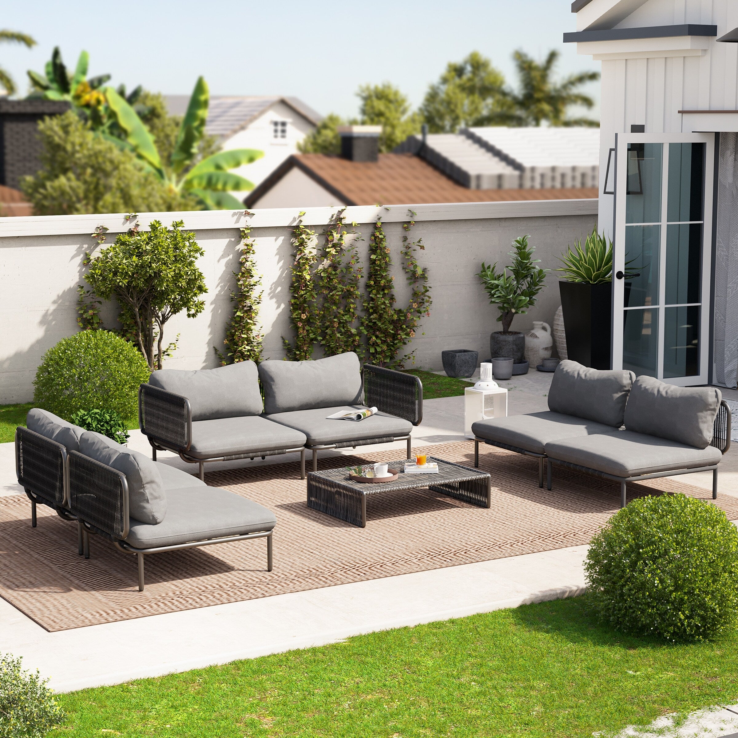 Outdoor Cushioned Sectional Sofa Chat Set Patio Furniture Conversation Set, Free Combination