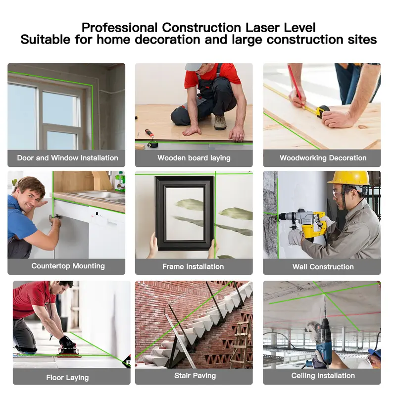 12-Line Green Laser Level with Remote Control for Home Improvement