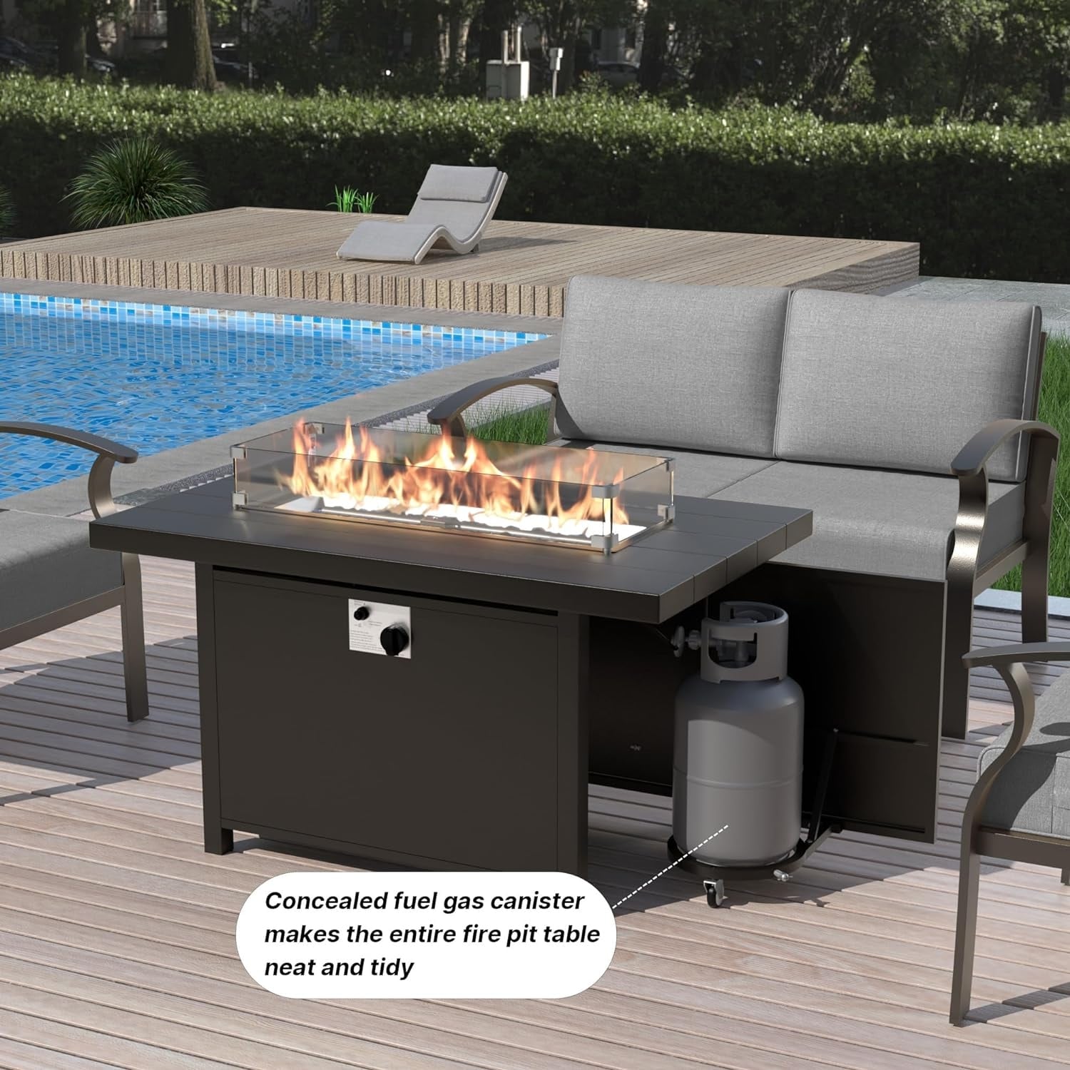 Kullavik Aluminum Outdoor Patio Furniture with Curved Armrests & Firepit Table