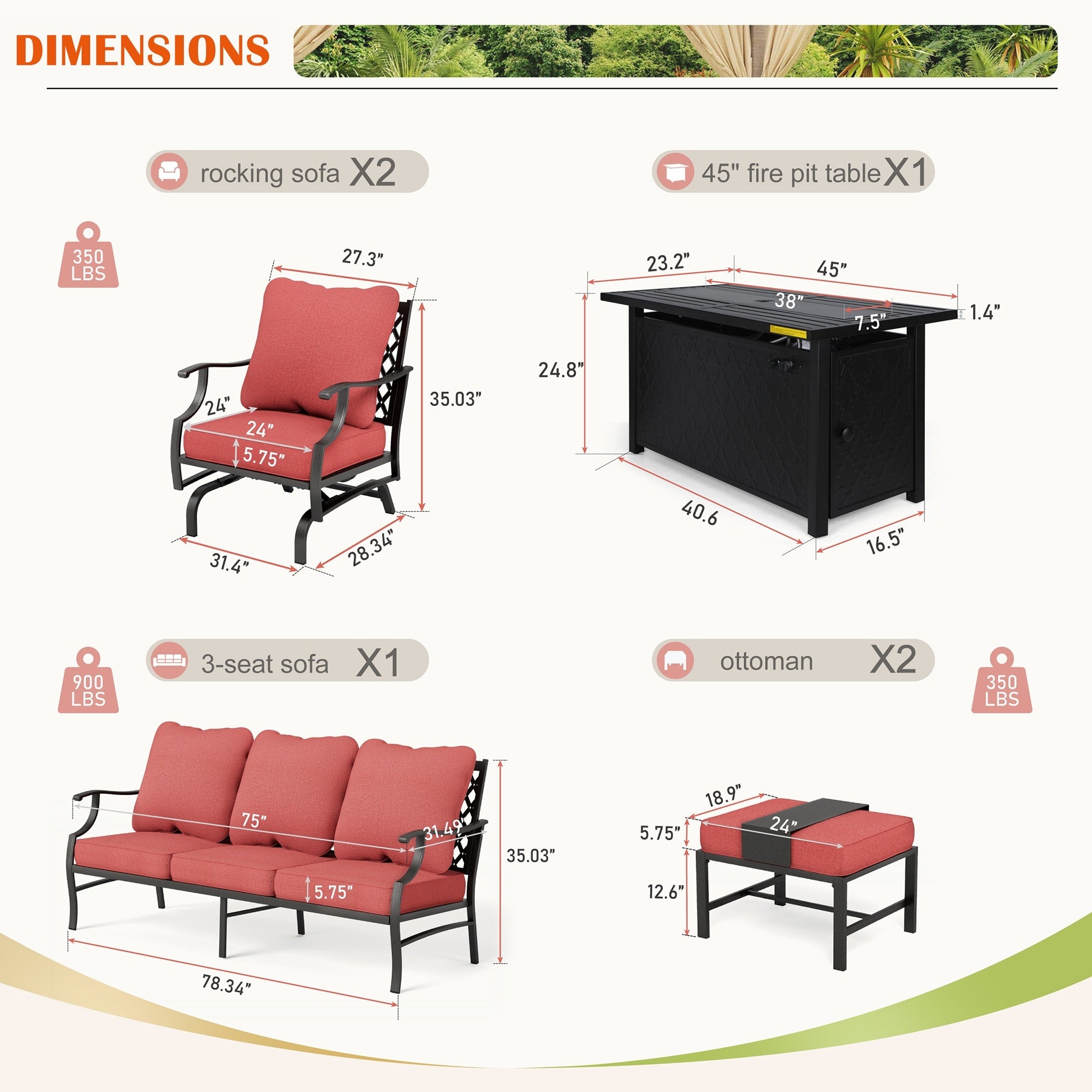 MAISON ARTS Outdoor Sofa Set 4/6-Piece Patio Conversation Set with 45'' Gas Fire Pit Table