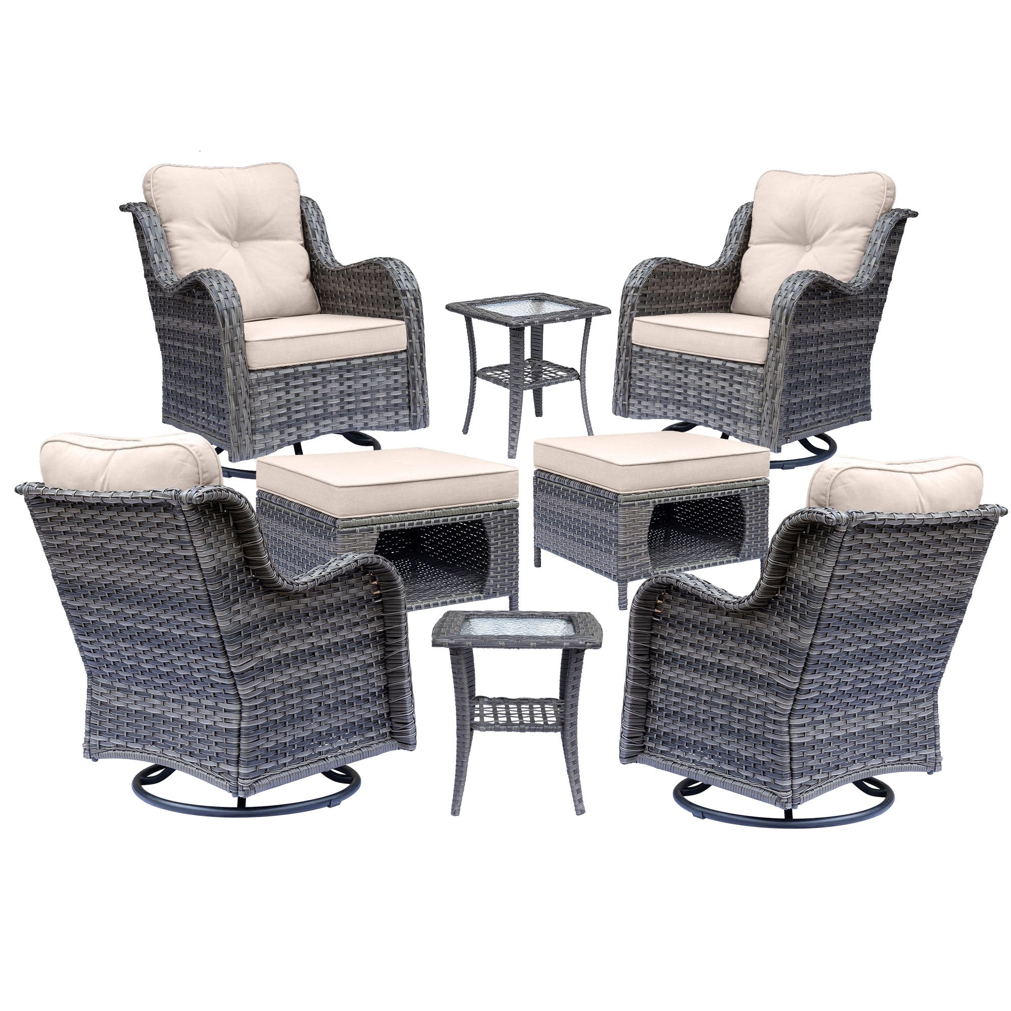 Outdoor Patio Furniture Set-Wicker Patio Conversation Swivel Chair Set