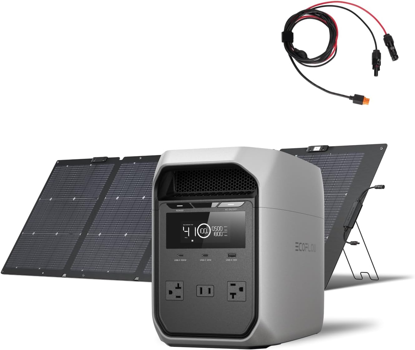 Portable Solar Power Station 1024Wh with 2×100W Solar Panels, Outdoor Backup Power Generator for Camping RV Emergency