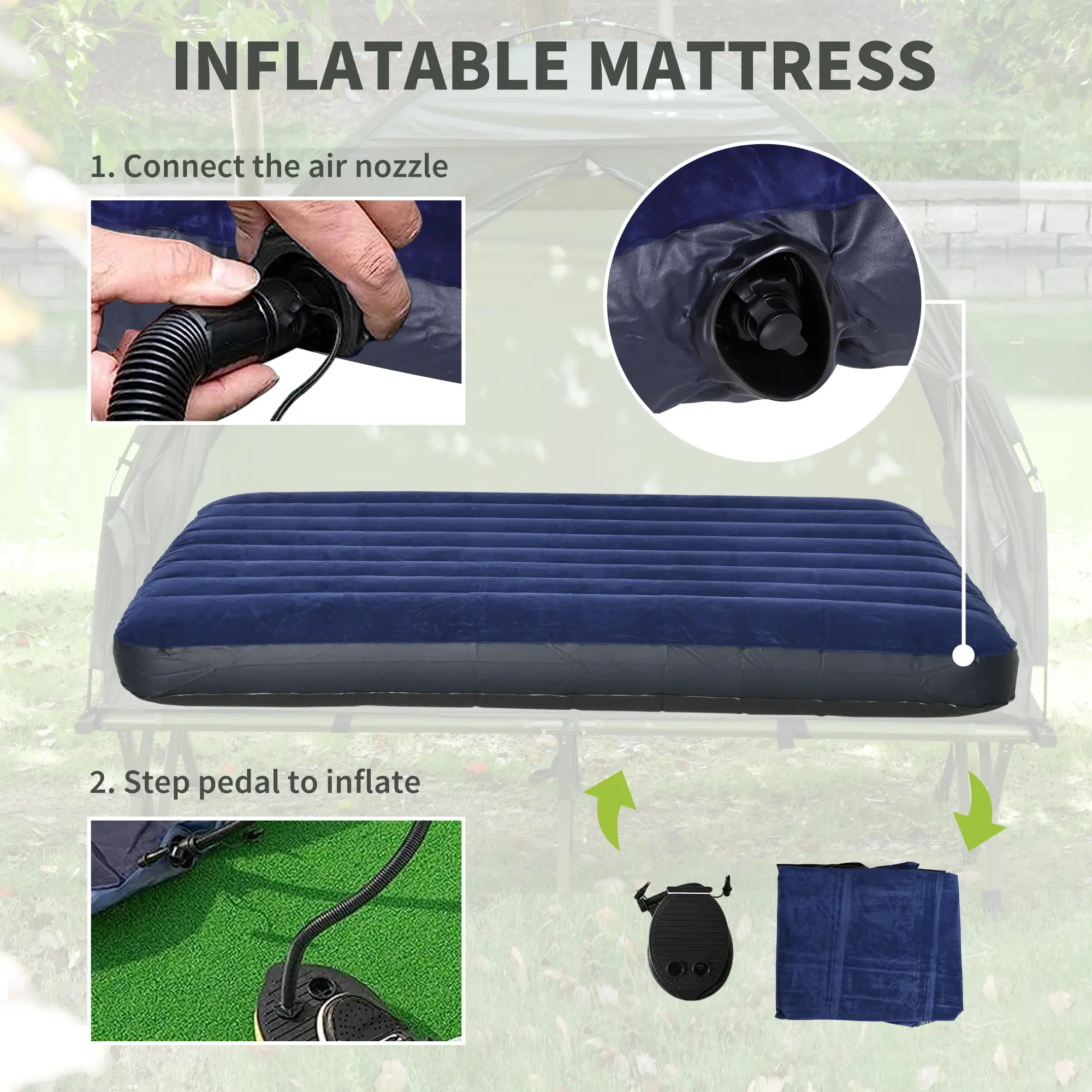 💥Last Chance Sale💥1/2 Person Foldable Camping Cot with Tent, Bedspread, Thick Air Mattress, 4-In-1 Elevated Camping Bed for Outdoor Hiking, Picnic, Travel