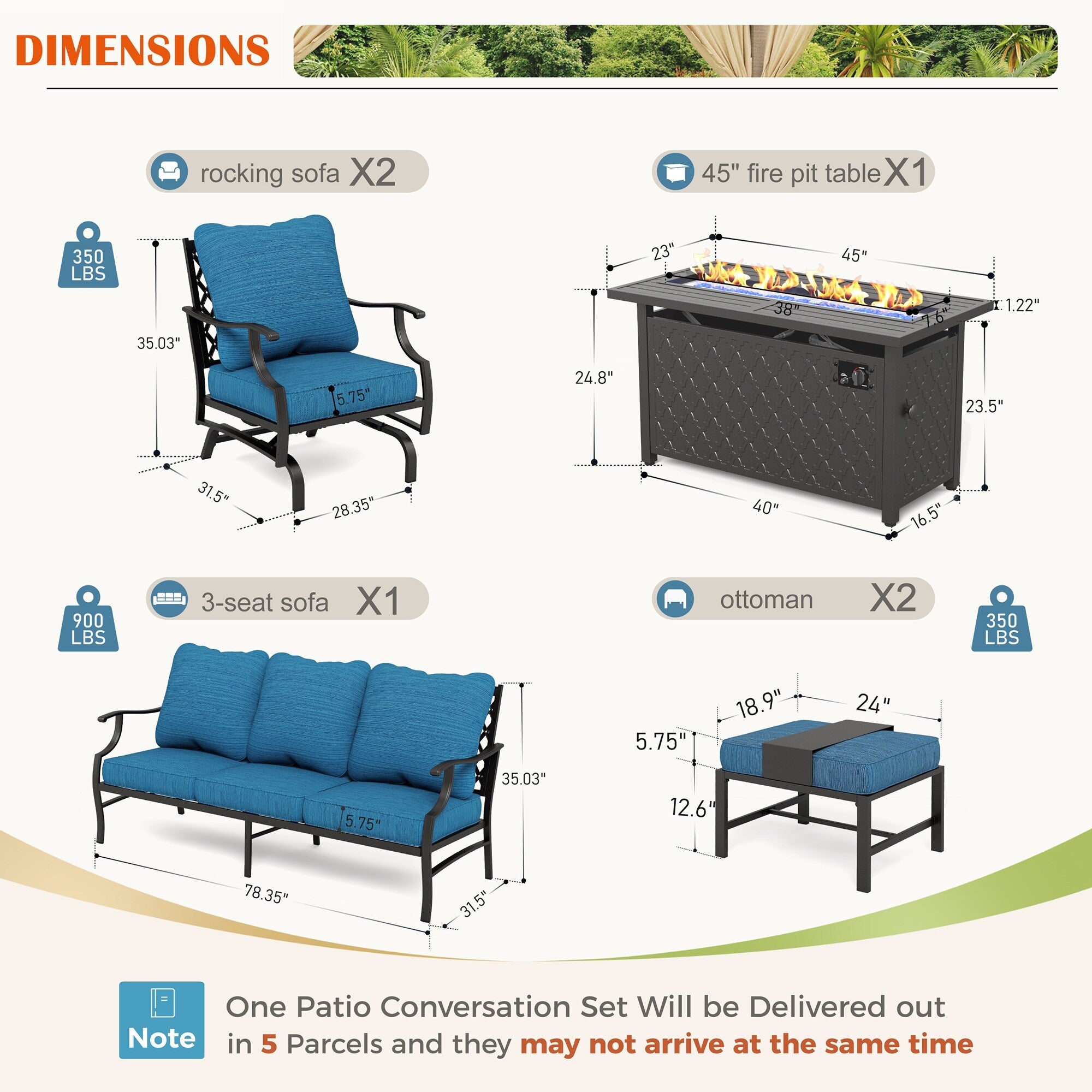 MAISON ARTS Outdoor Sofa Set 4/6-Piece Patio Conversation Set with 45'' Gas Fire Pit Table