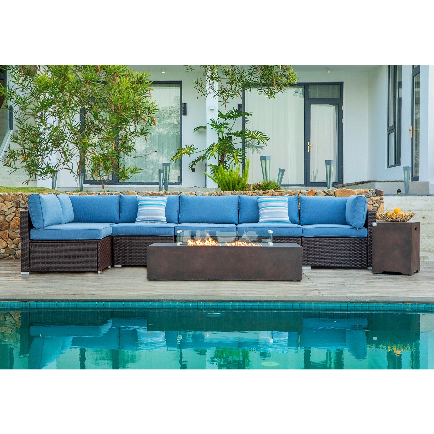 COSIEST 9-piece Outdoor Sectional Sofa Set with Fire Table