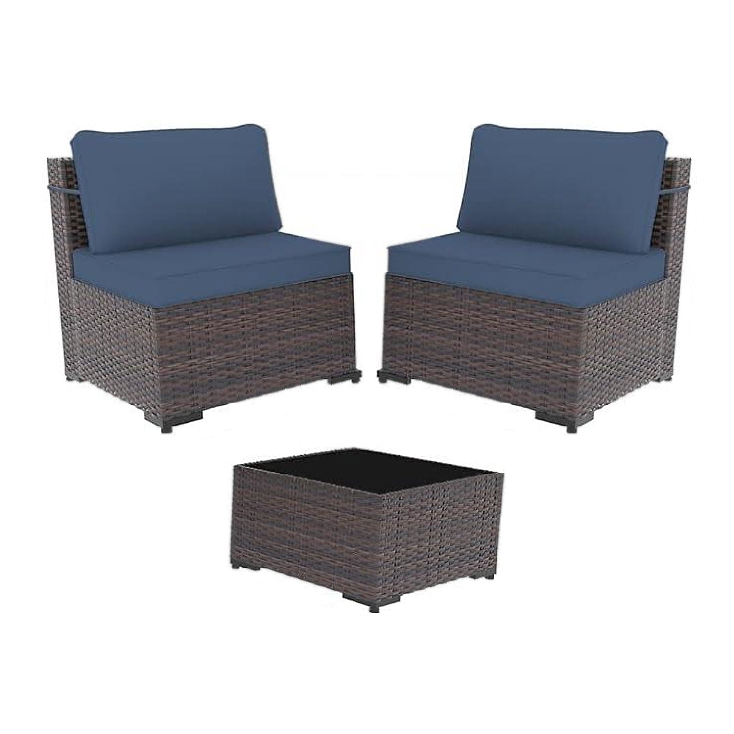 Outdoor Rattan Sectional Sofa Set, Patio Furniture Conversation Set with Fire Pit Table