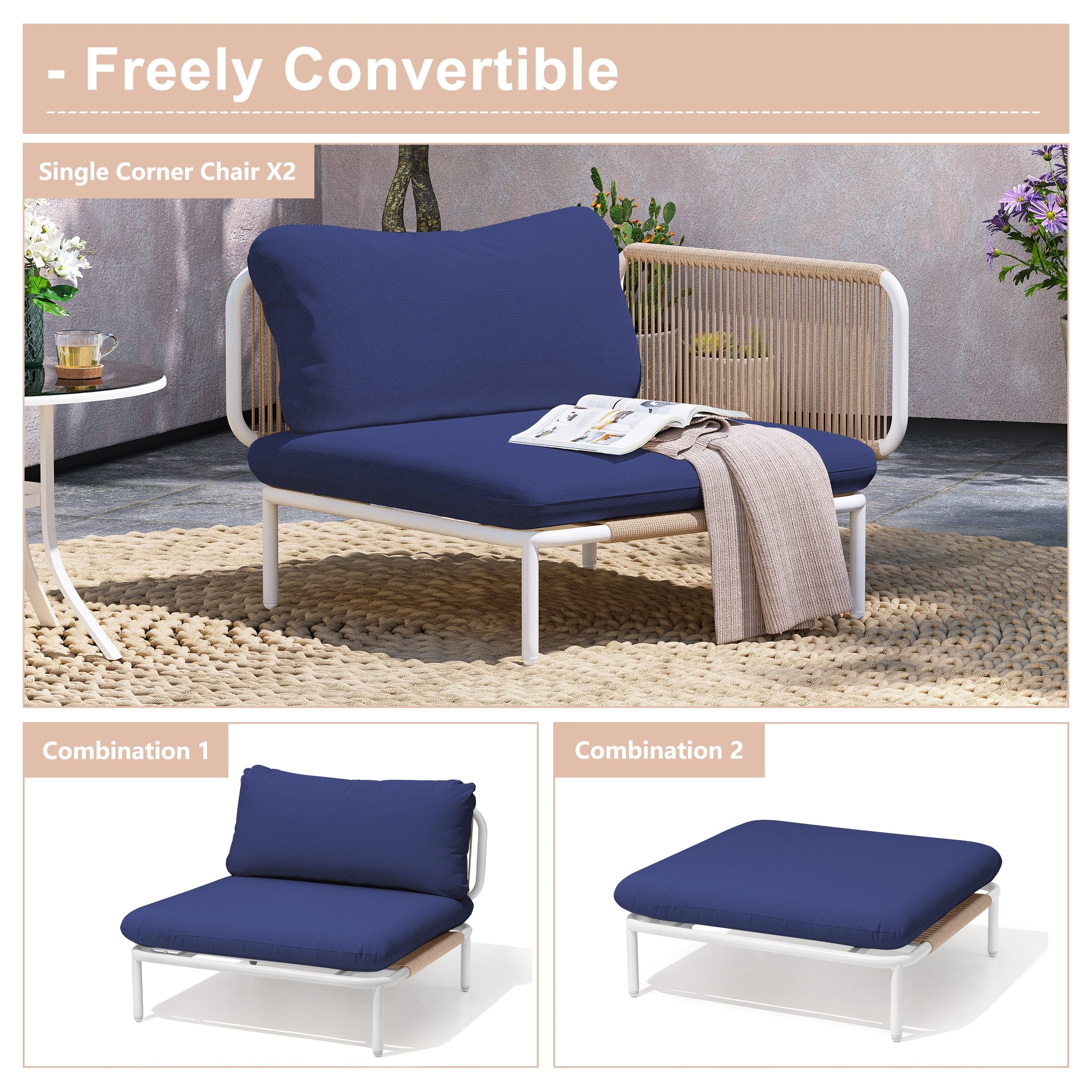 Outdoor Cushioned Sectional Sofa Chat Set Patio Furniture Conversation Set, Free Combination
