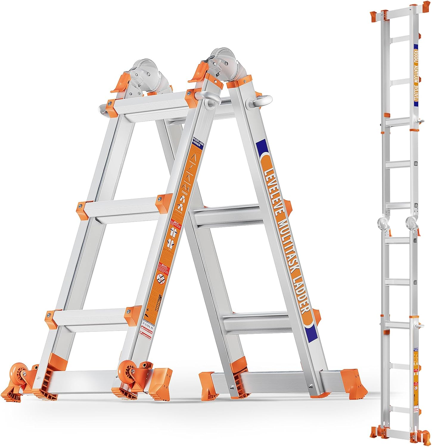 Extendable Telescopic Multi-Position Ladder - Convertible Modes, A-Frame Step Ladder with Stabilizer Bars, Narrow Folded Width, 330LBS Load Capacity, Wheels, Safe for Home & Outdoor Roof Work, Extendable Telescopic Ladders