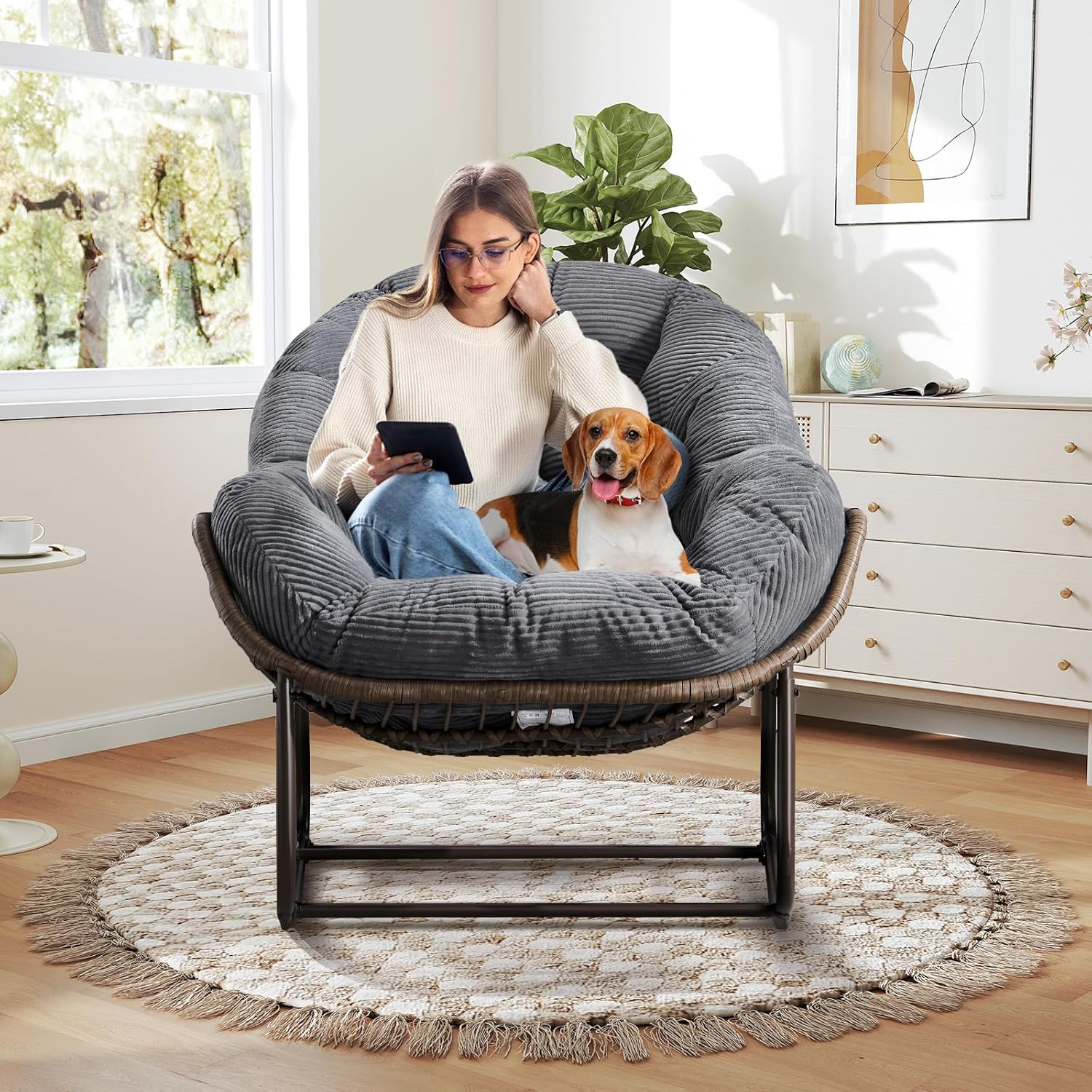 Oversized Outdoor Egg Rocking Chair with Thick Cushion – Comfortable Patio & Indoor Lounge Seating Clearance Sale