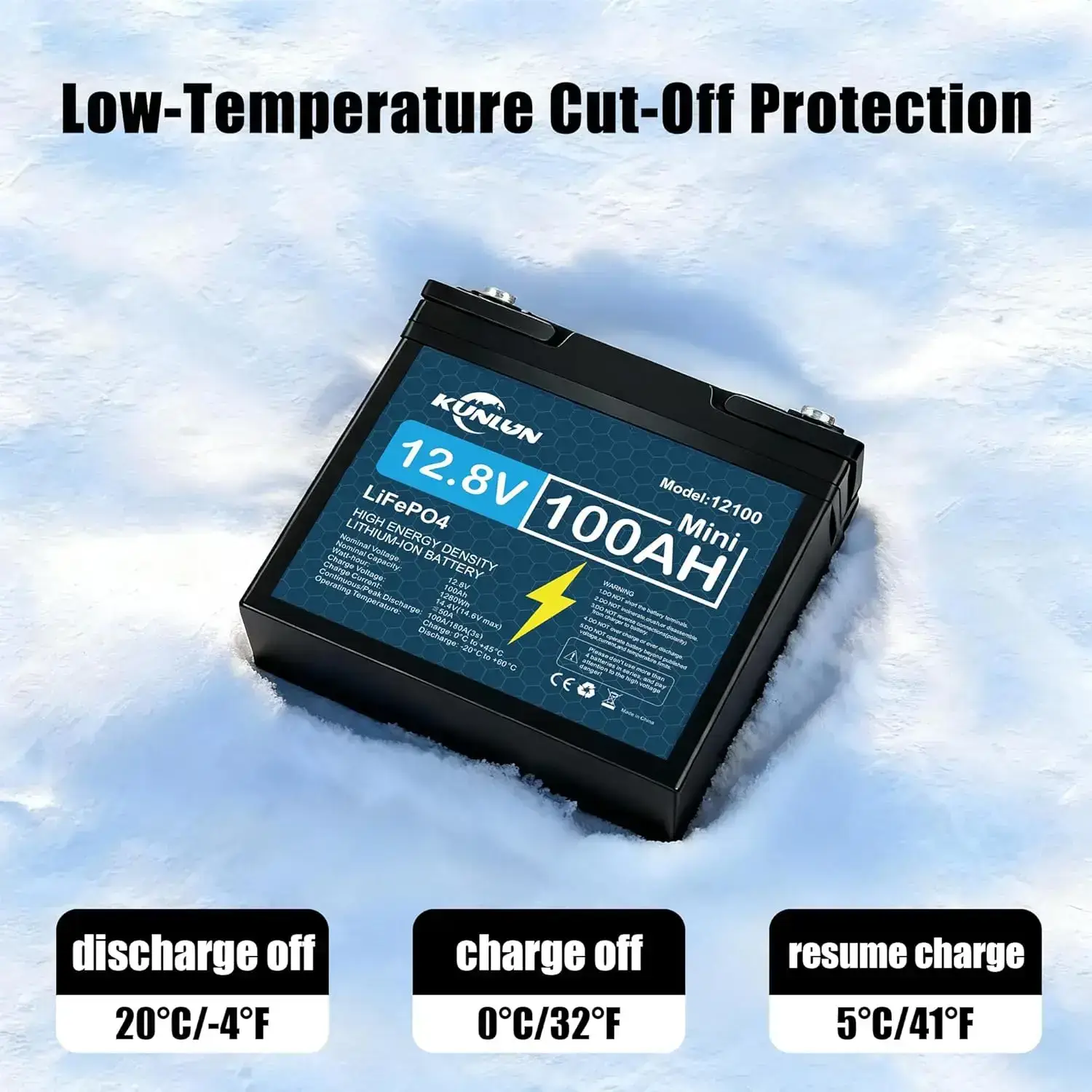 12V 100Ah LiFePO4 High Capacity Battery Model 12100 - 100A Smart BMS, 5000+ Cycles, 1280Wh Energy, Maintenance-Free Rechargeable Outdoor Emergency Power Station for RV, Off-Grid Solar, Marine Trolling Motors