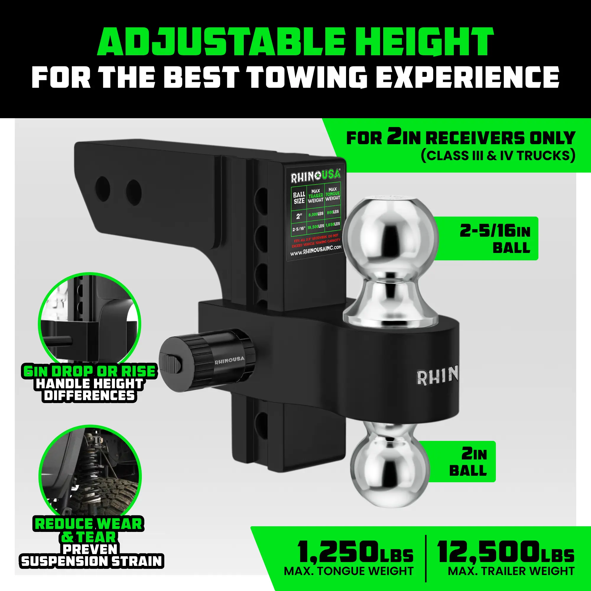 Adjustable 2-Inch Trailer Hitch Drop Receiver Aluminum