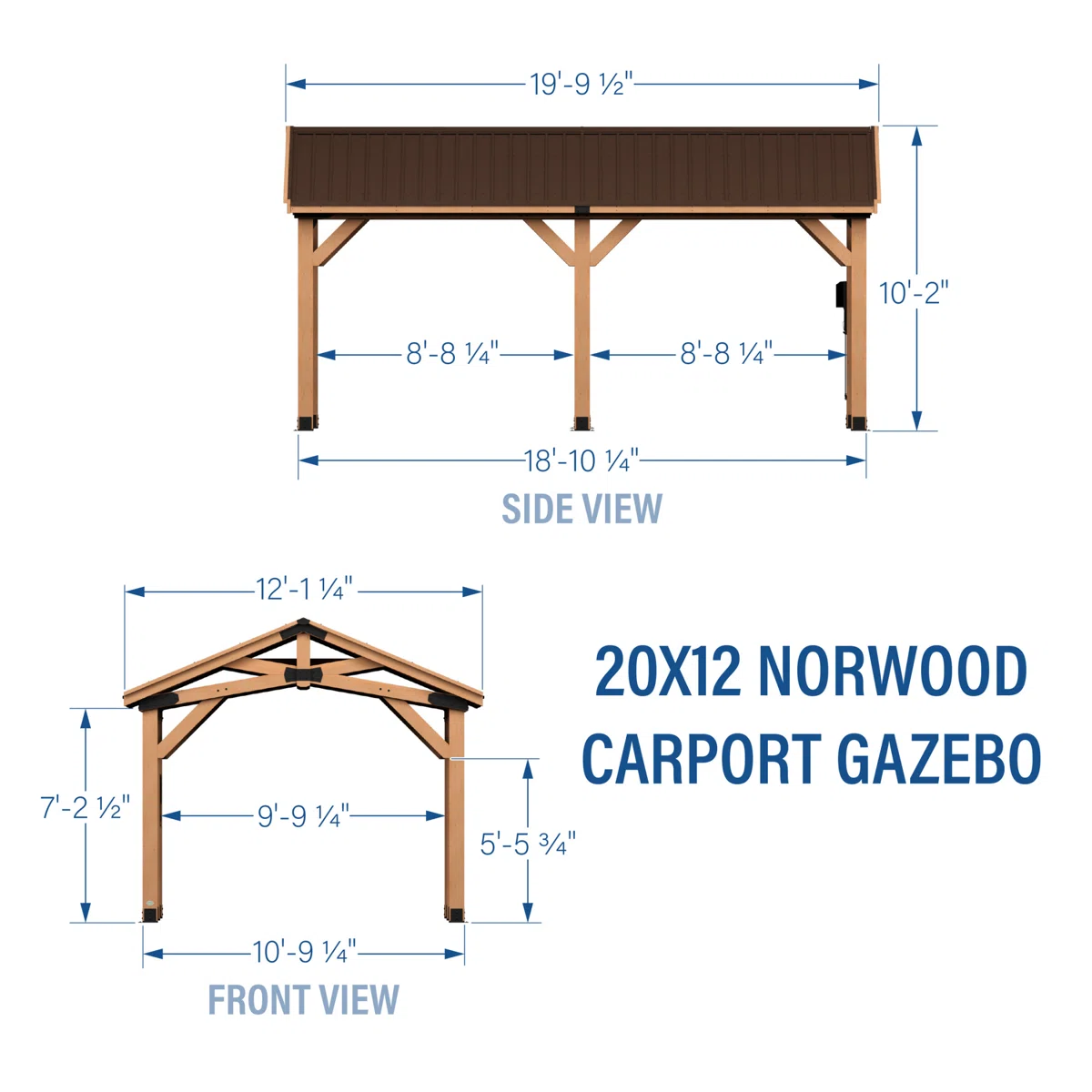 Norwood 20' x 12' Cedar Wood Outdoor Patio Gazebo with Hardtop Galvanized Steel Peak Roof and PowerPort