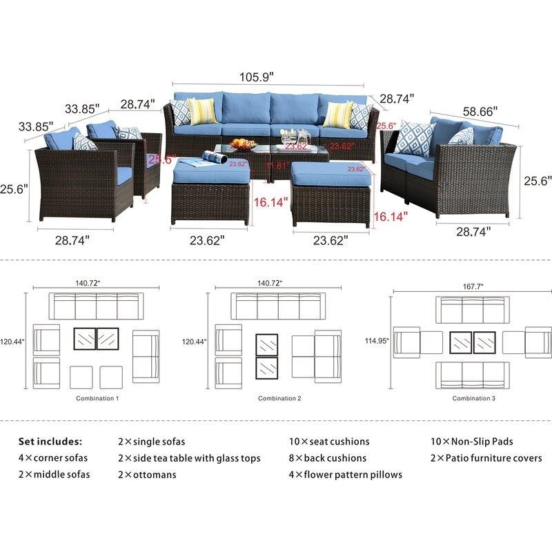 Cassville Wicker/Rattan 10 - Person Seating Group with Cushions
