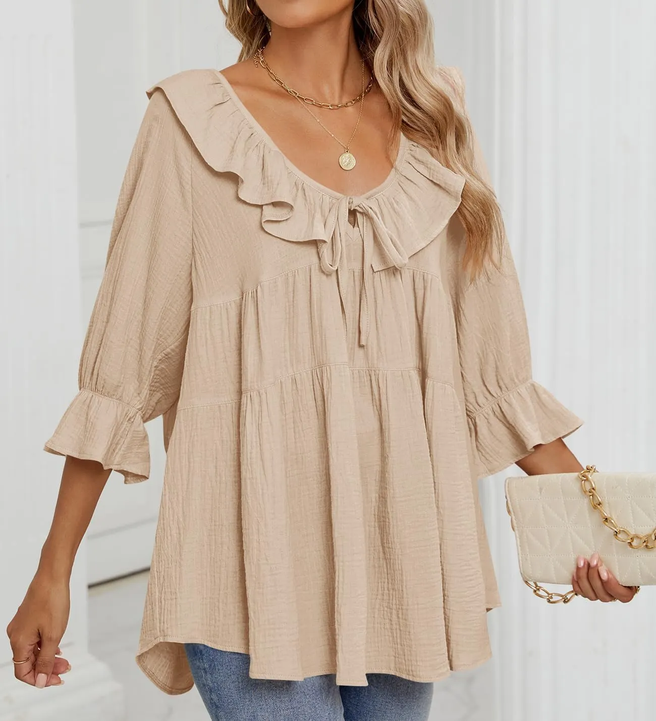 Ruffle Tie Neck Peplum Blouse