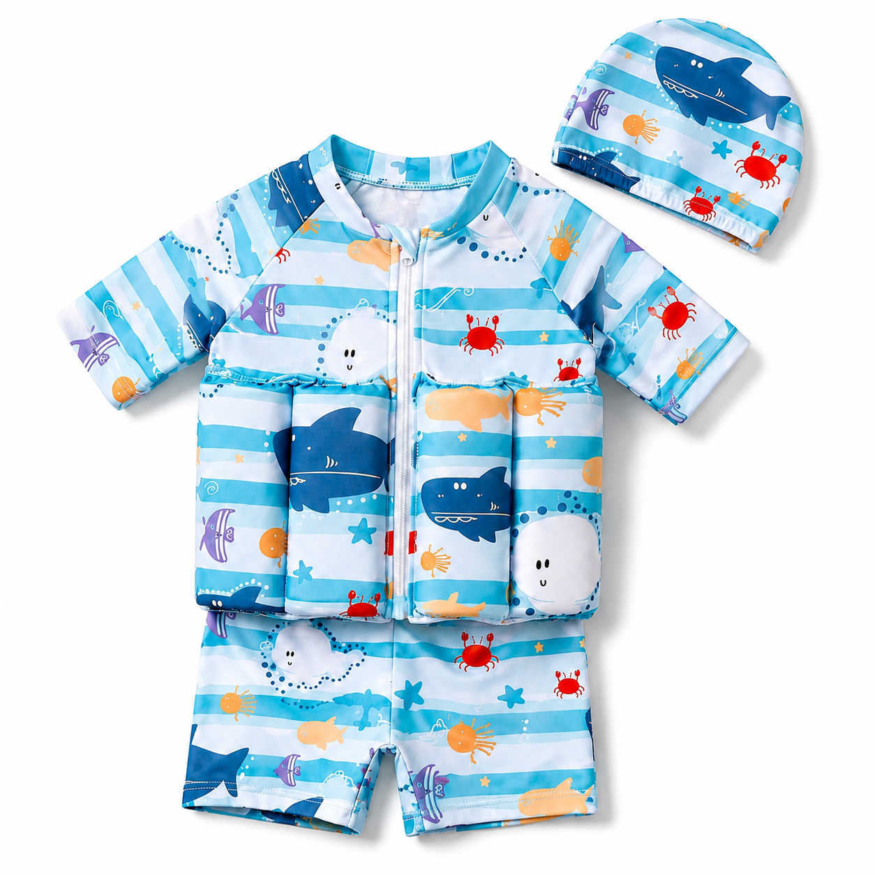 Kids Swimming Training Suit with Foam Support & Swim Cap 🏊‍♂️✨