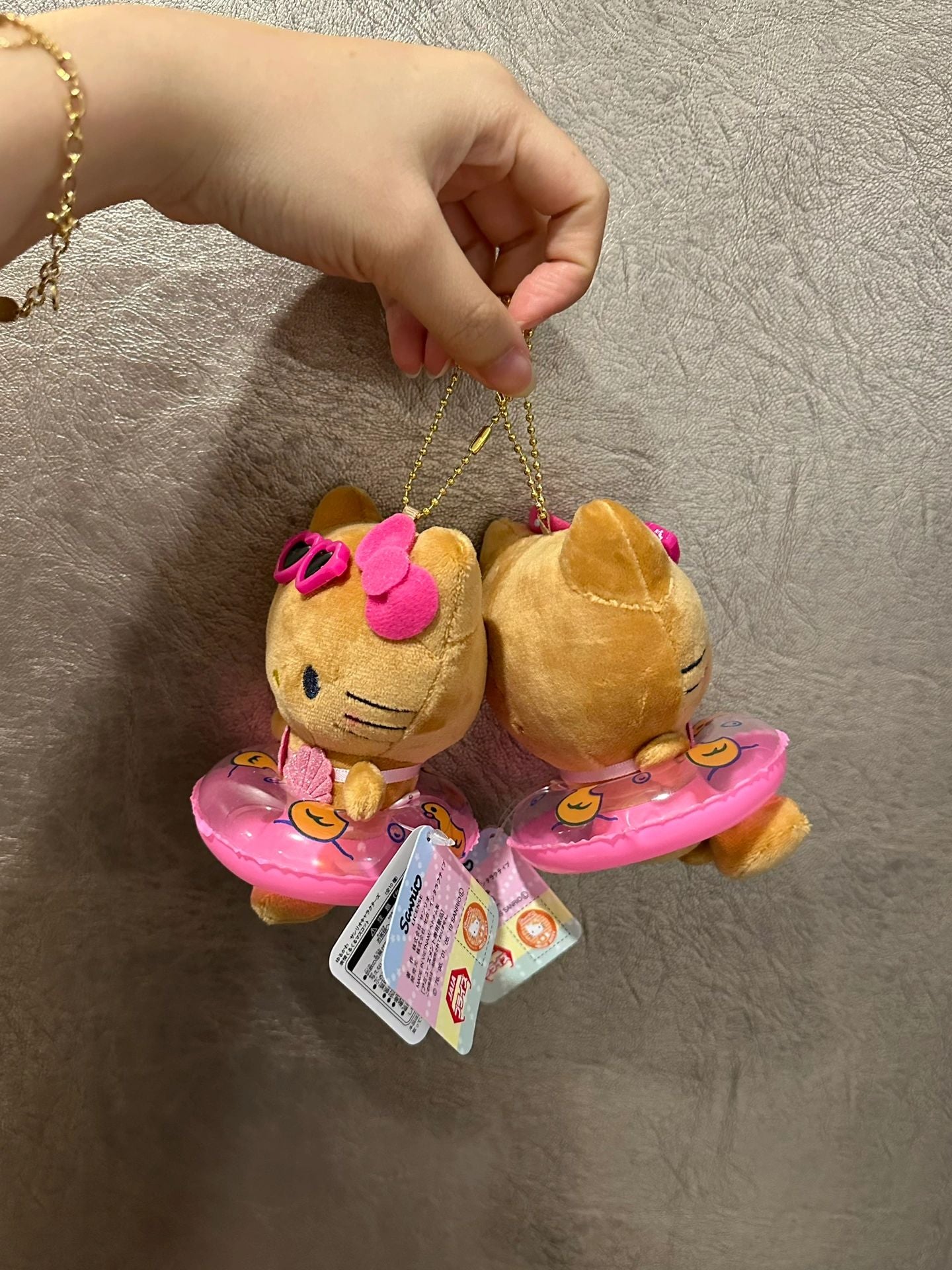 Tan Hellokitty Swimming Ring Plush Keychain｜5in/12Cm