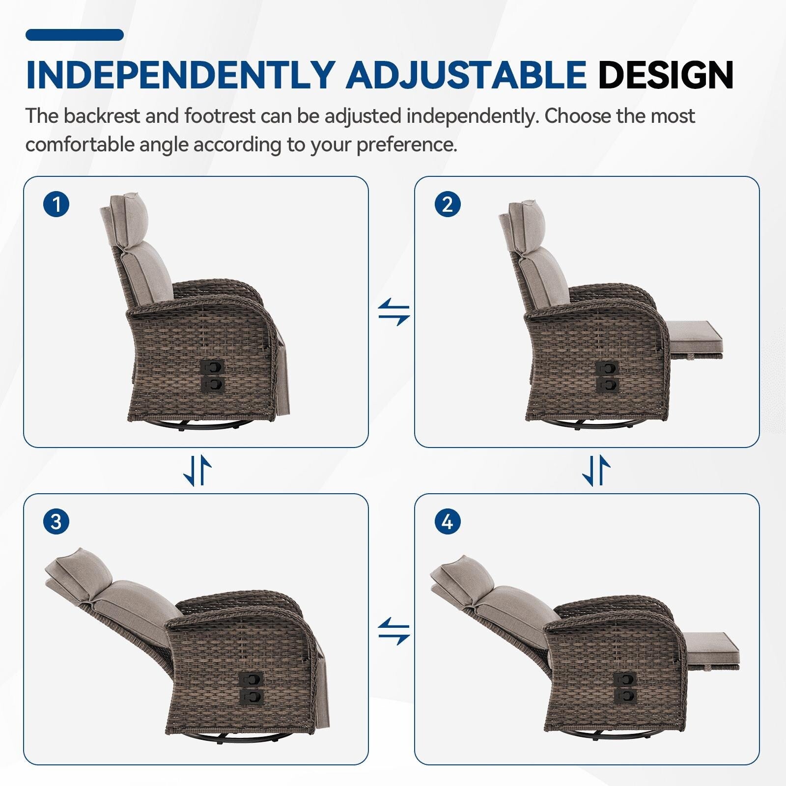 Pocassy Reclining Patio Chair with Adjustable Backrest