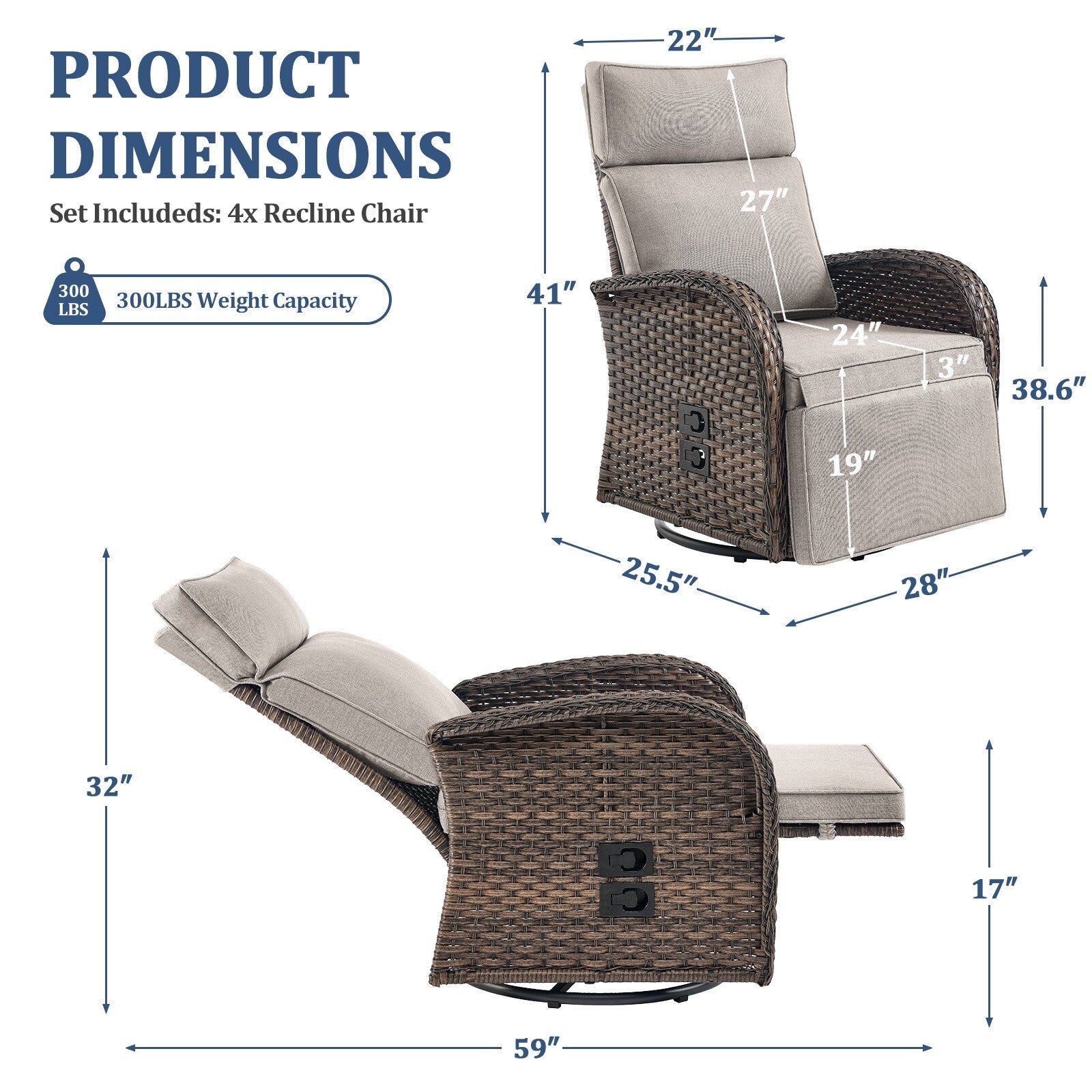 Pocassy Reclining Patio Chair with Adjustable Backrest