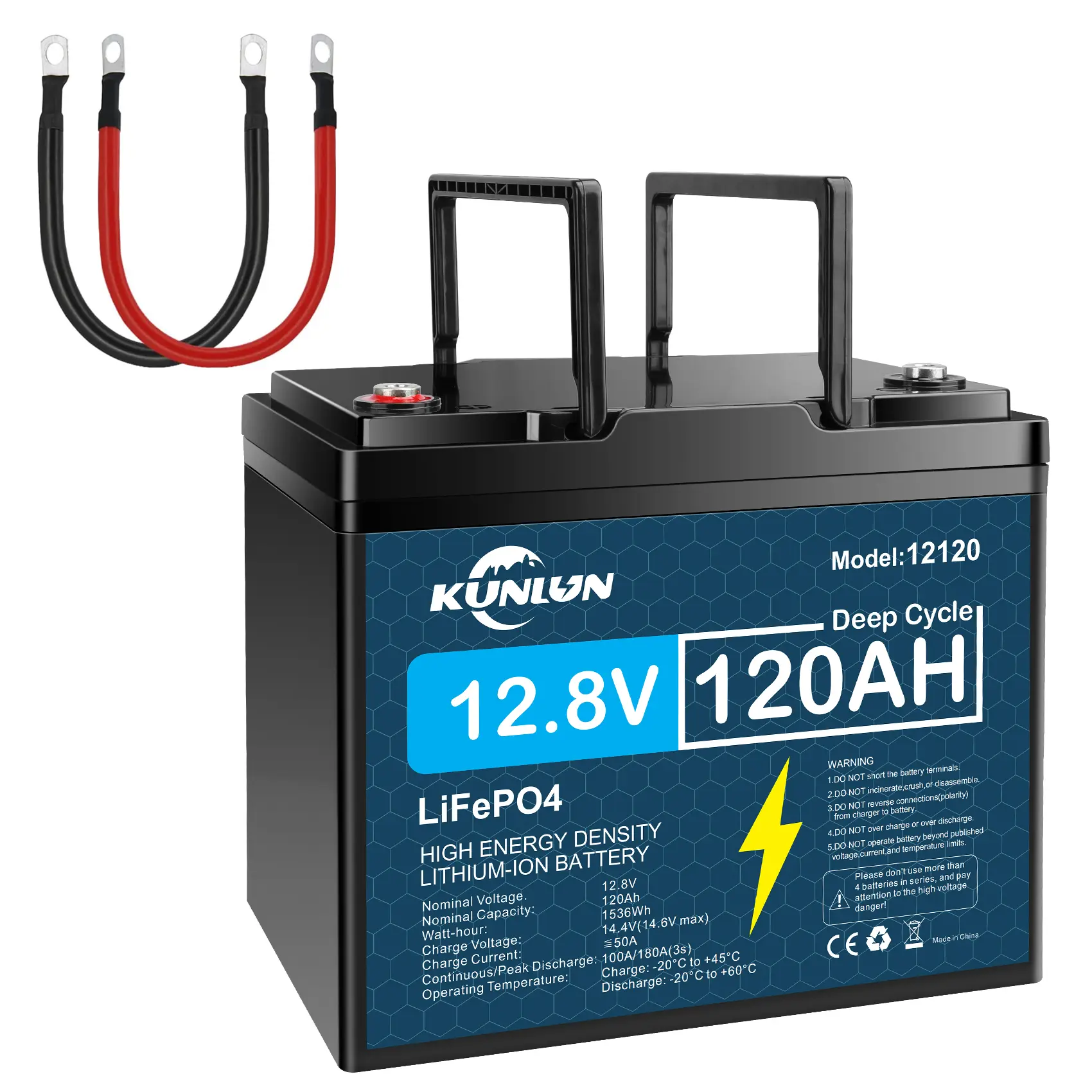 12V 100Ah LiFePO4 Battery, Smart BMS 5000+ Cycles Maintenance-Free