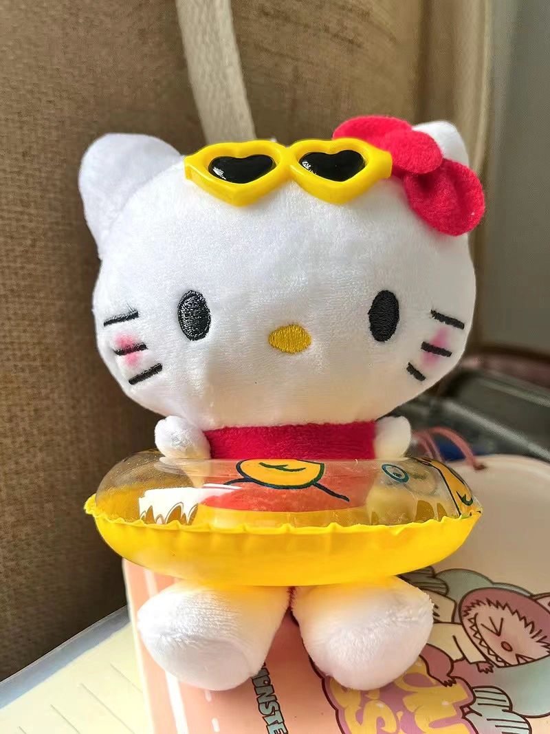 Tan Hellokitty Swimming Ring Plush Keychain｜5in/12Cm