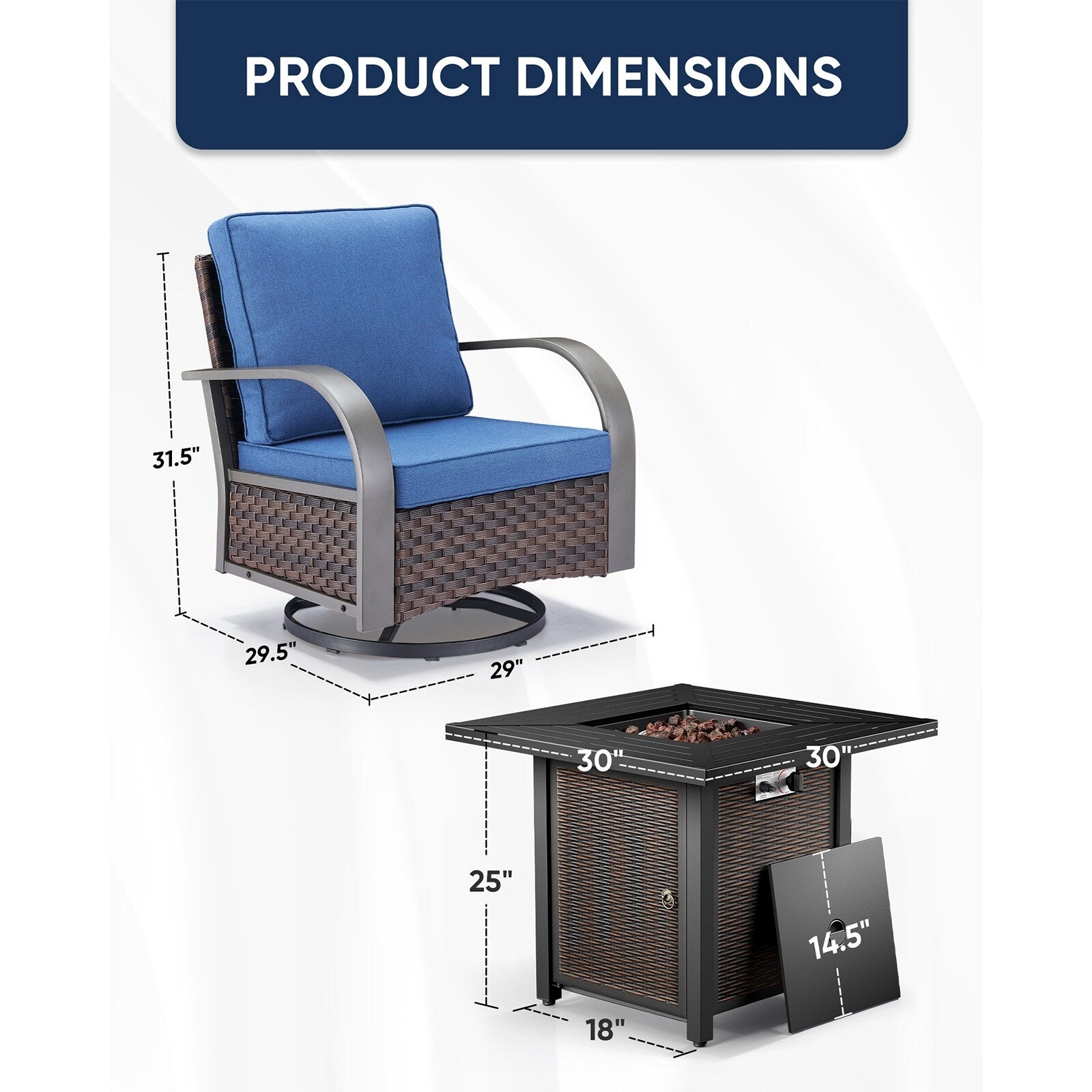 Outdoor Patio Chair with Fire Pit Table Set