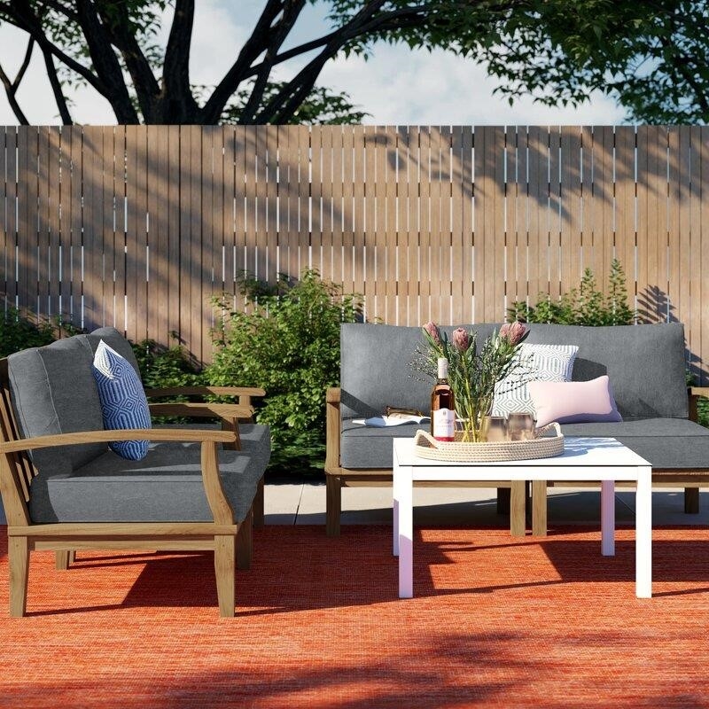 Sidney Solid Wood 4 - Person Seating Group with Cushions
