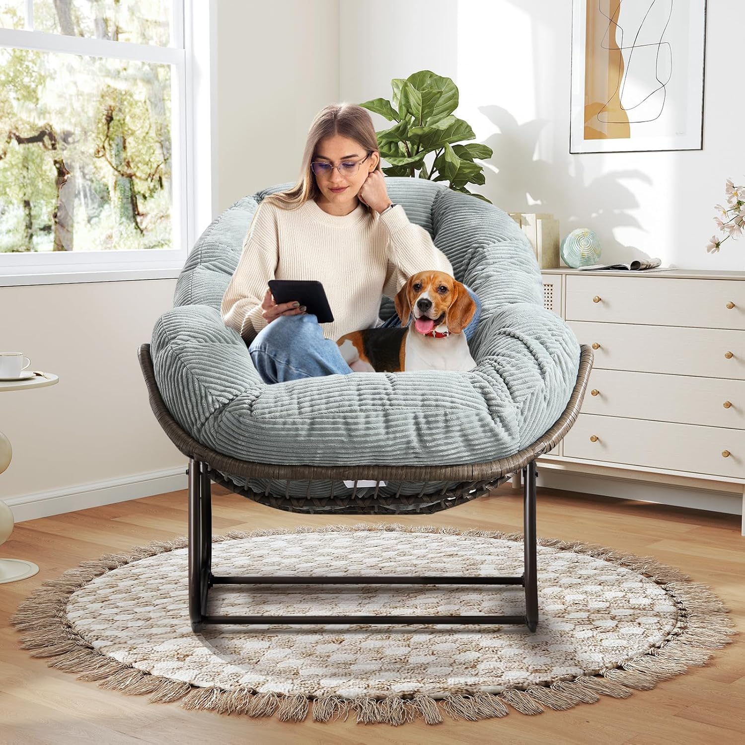 Oversized Outdoor Egg Rocking Chair with Thick Cushion – Comfortable Patio & Indoor Lounge Seating Clearance Sale