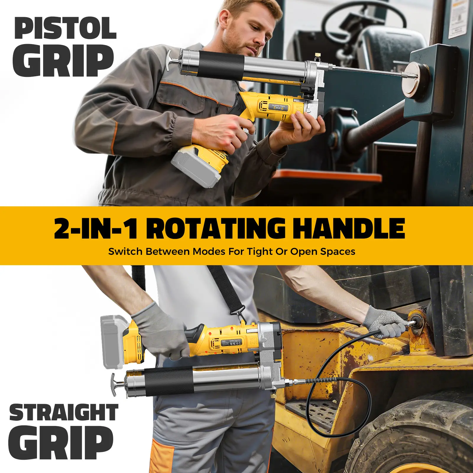 Cordless Grease Gun,12000PSI Dual Grip Grease Gun Tool,Works with Bulk & Cartridge Grease,39