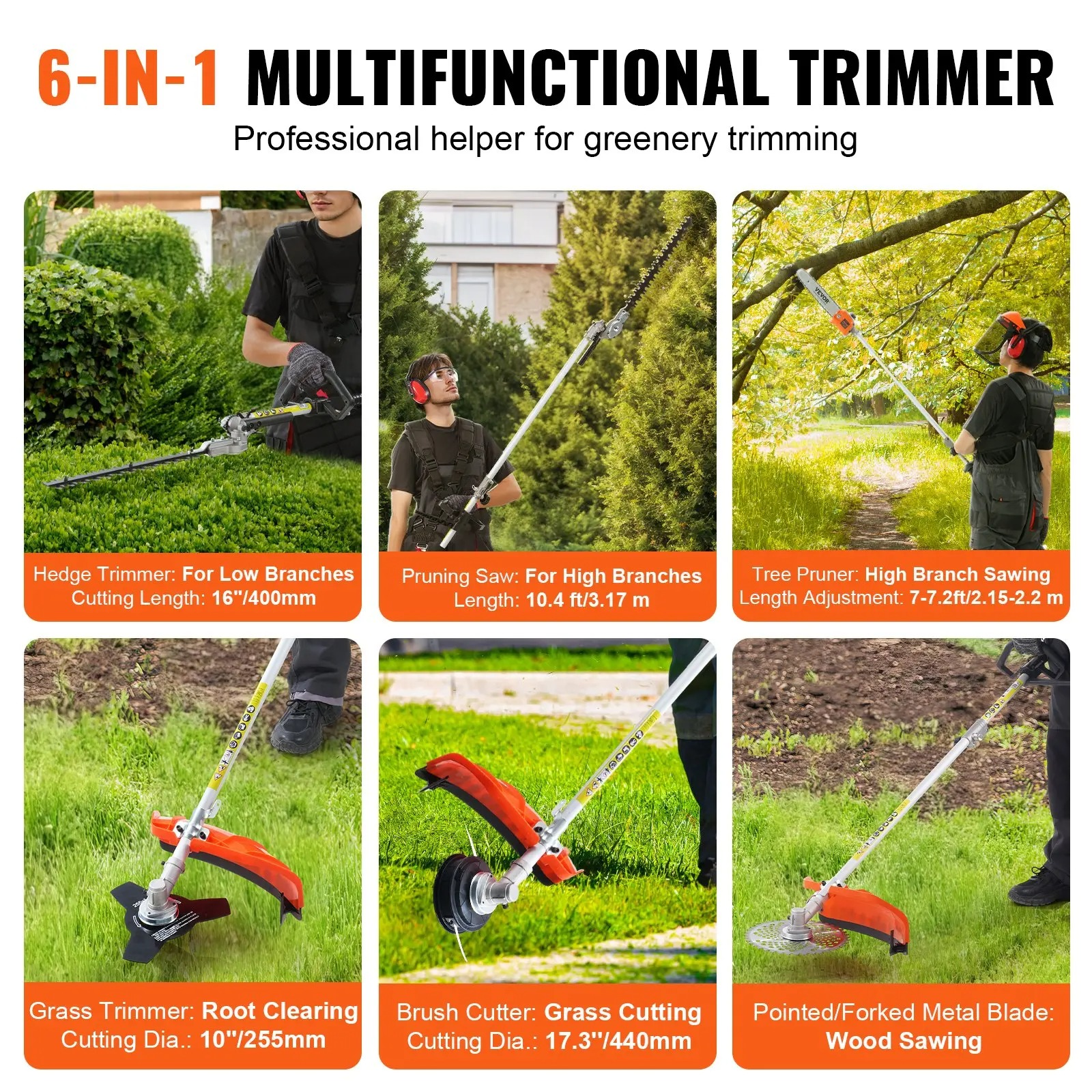 6‑in‑1 Multi‑Functional Trimming Tools, Gas Powered Hedge Trimmer, String Trimmer, Brush Cutter, Edger & Pole Saw Chainsaw Pruner for Shoulder Mount Use