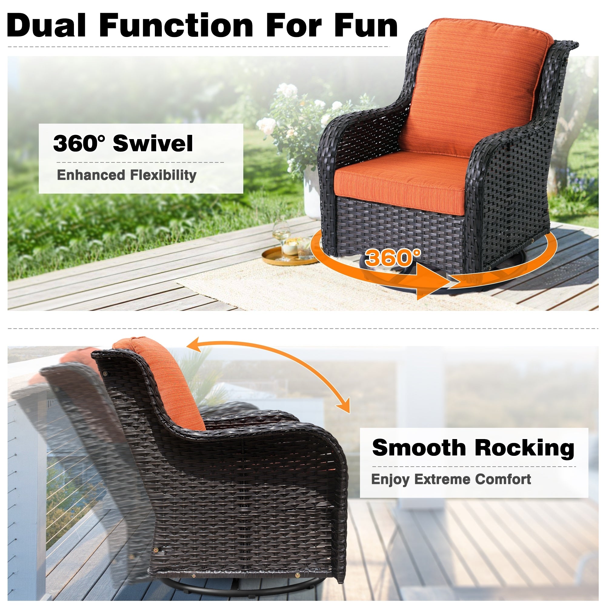 OVIOS 8-piece Patio Wicker Furniture Swivel Chair Set