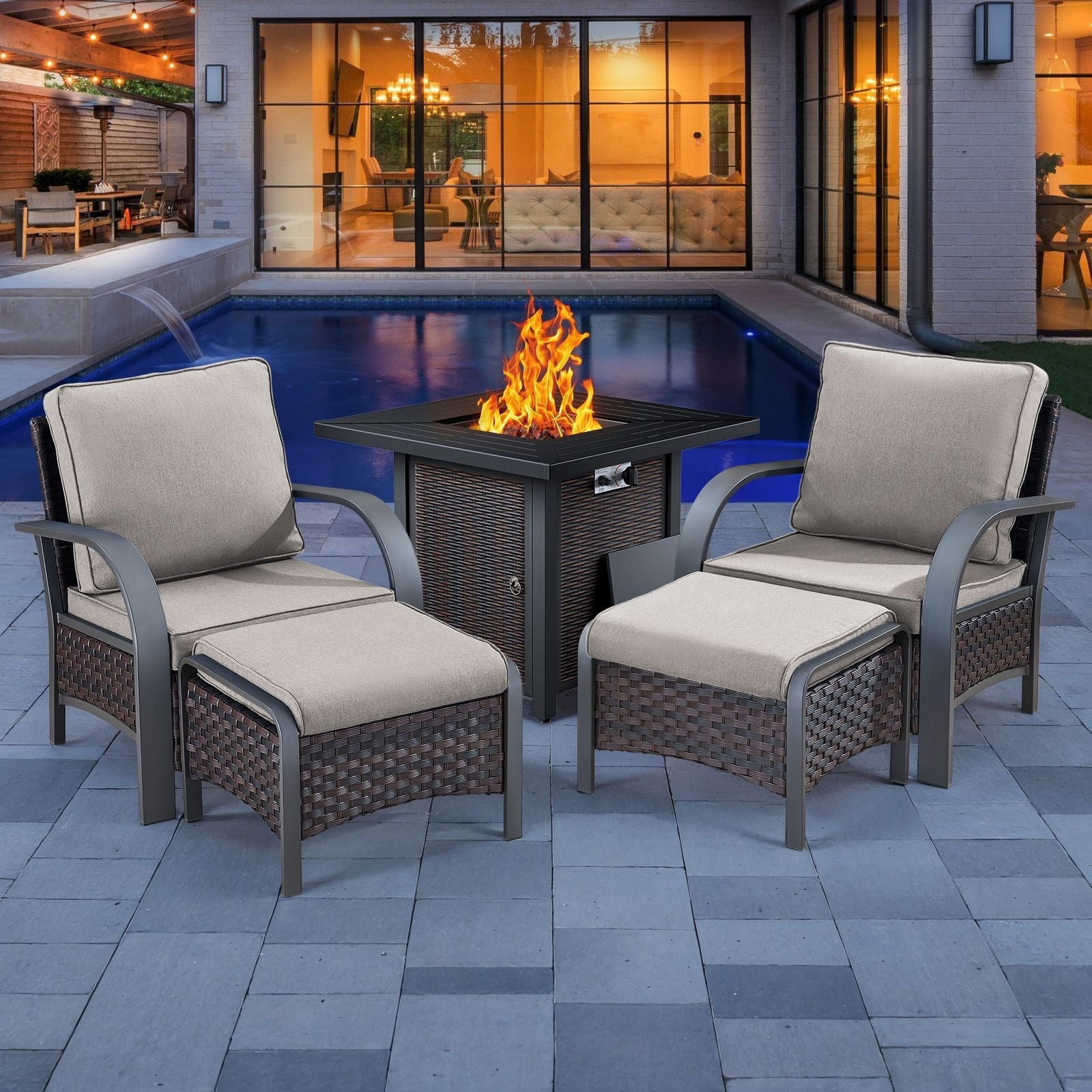 Outdoor Patio Chair with Fire Pit Table Set