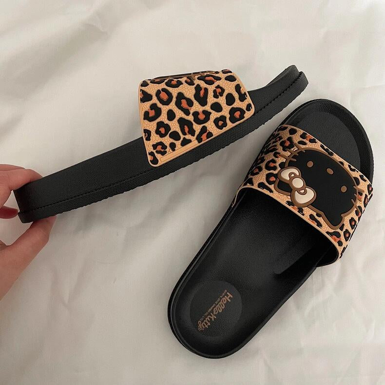 Hellokitty Leopard Print Shower Sandals Bathroom Slippers