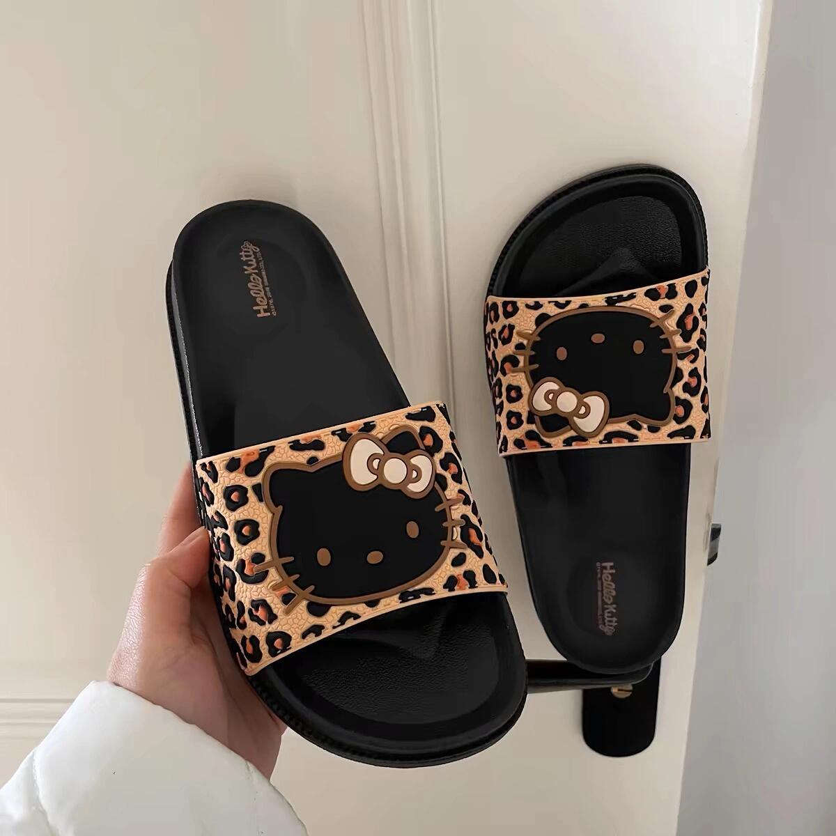 Hellokitty Leopard Print Shower Sandals Bathroom Slippers