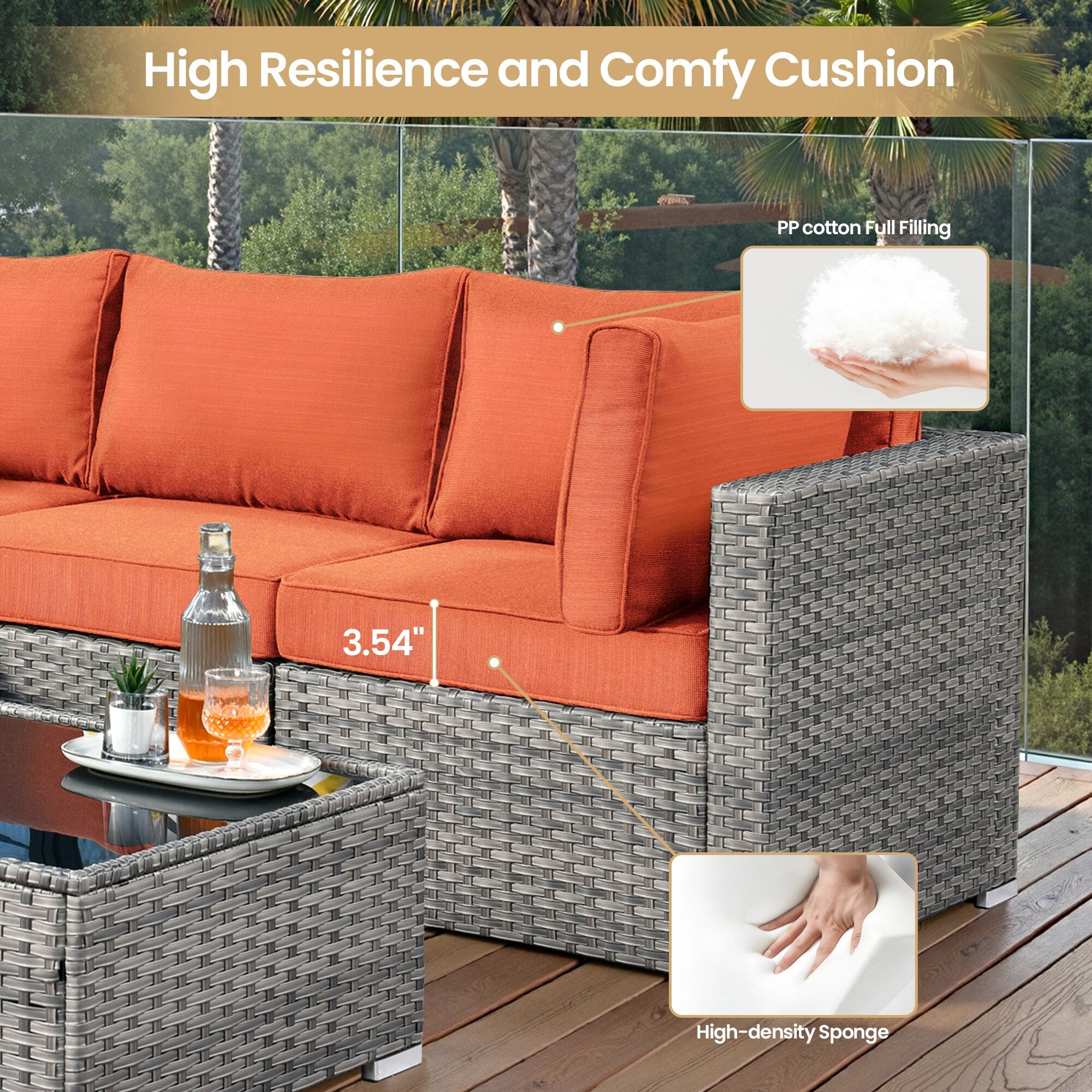 XIZZI 9 Pieces Patio Wicker Furniture Swivel Rocker with Firepit Table