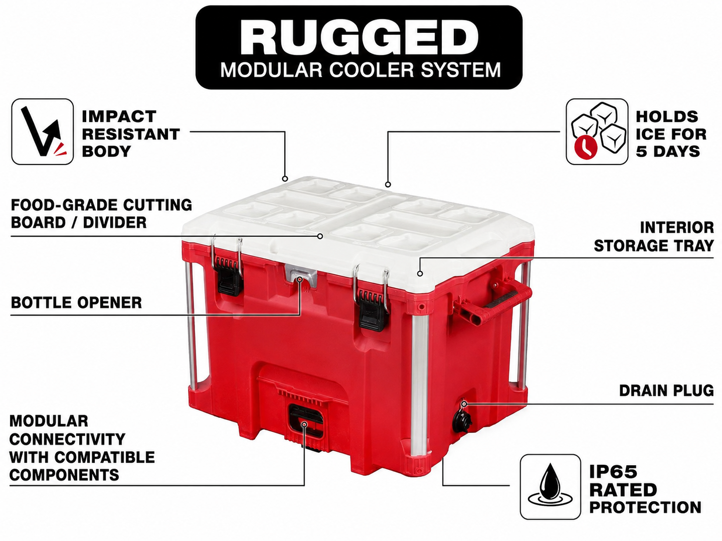 🔥 40QT Heavy-Duty XL Cooler Box – Portable Ice Chest with Cutting Board Divider & Storage Tray