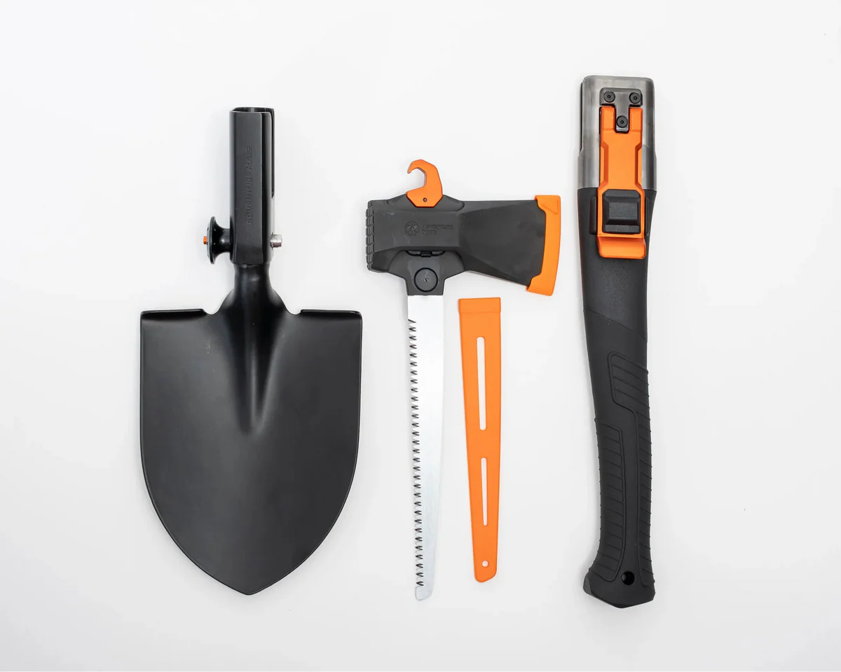 🔥 6-in-1 Outdoor Multi Tool Kit – Axe, Saw, Hammer, Hook & Shovel System