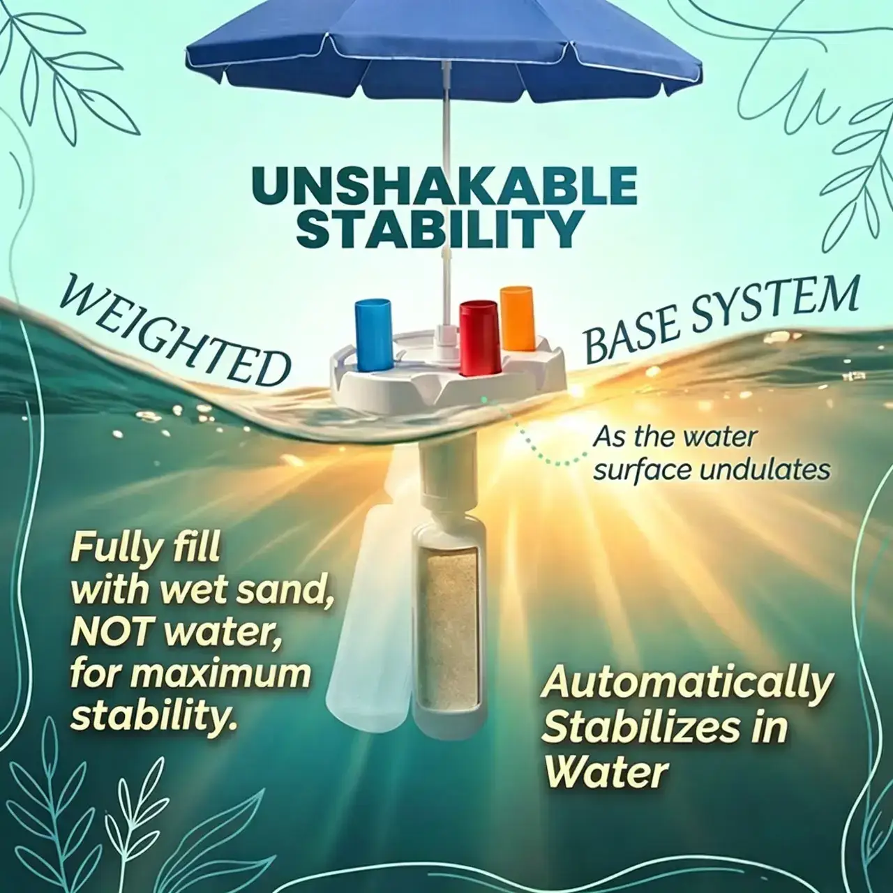 Portable Floating Pool Bar Table with Sun Umbrella, Built-in Cup Holders & Phone Stand, Stable Base with Carry Bag for Pool, Lake, Beach Summer Parties