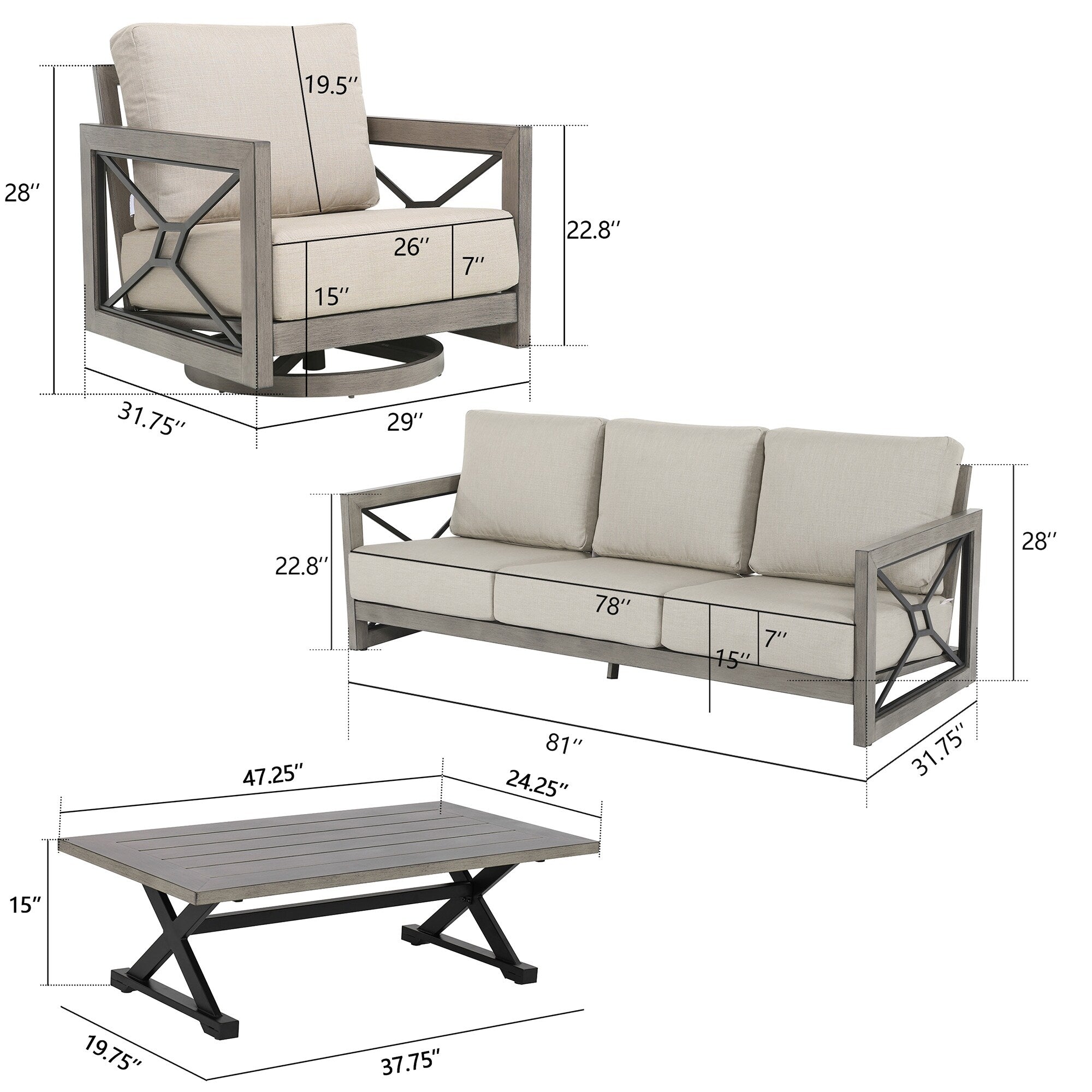 Outdoor Club Swivel Chair with Sunbrella Cushion