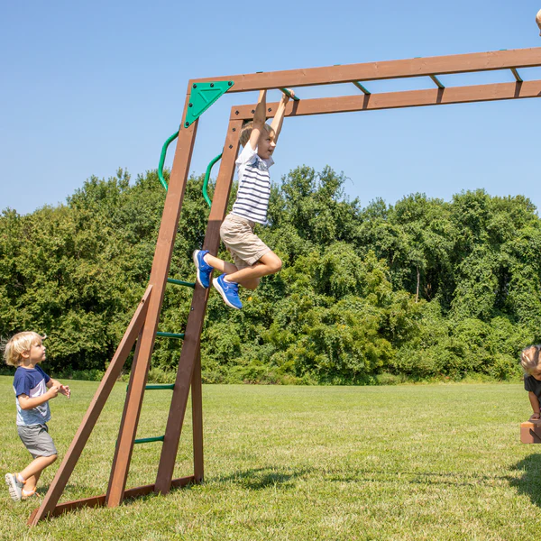 Skyfort II Cedar Wood Swing Set with Wave Slide, Clubhouse, Crow's Nest, and Monkey Bars