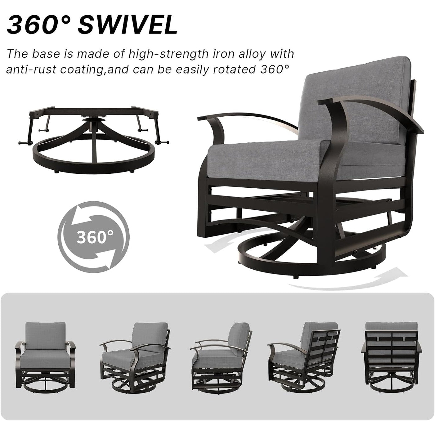 Kullavik Aluminum Outdoor Patio Furniture with Curved Armrests & Firepit Table