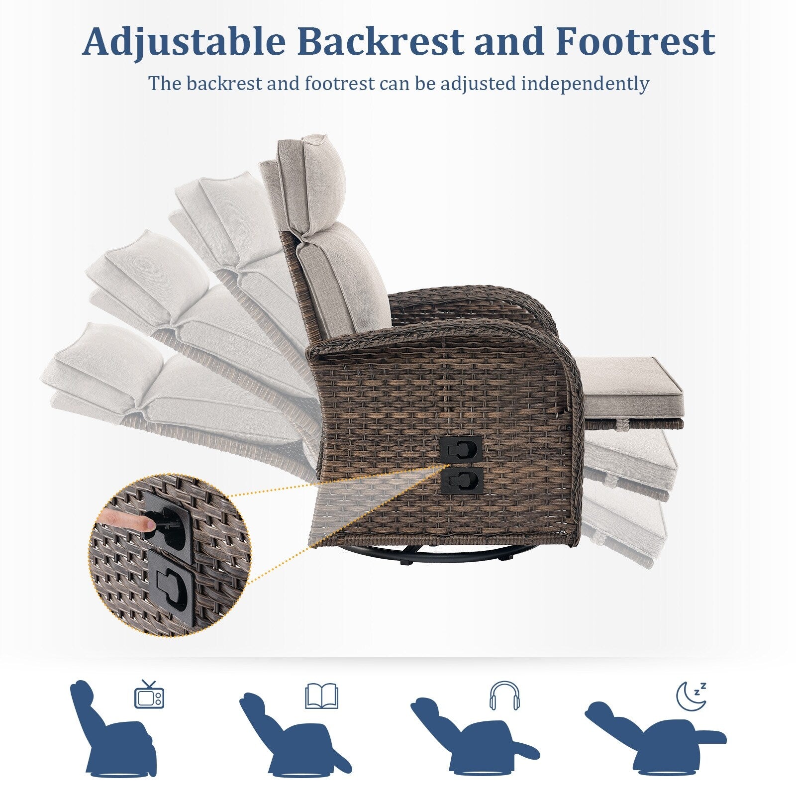 Pocassy Reclining Patio Chair with Adjustable Backrest