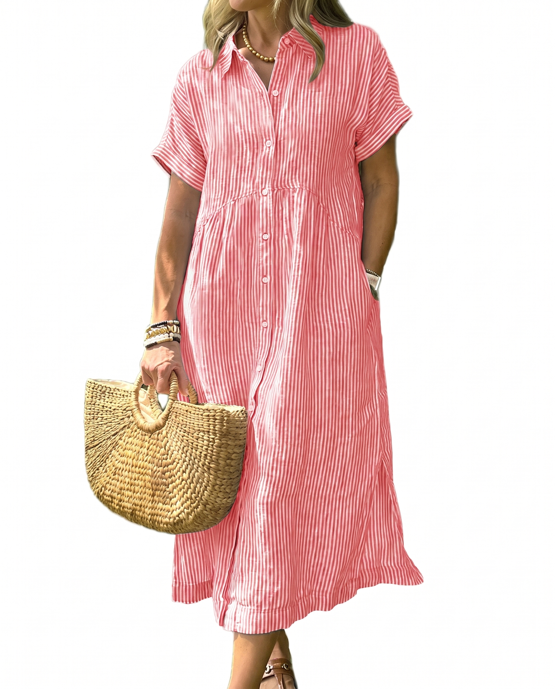 👗 Women's Summer Striped Midi Shirt Dress