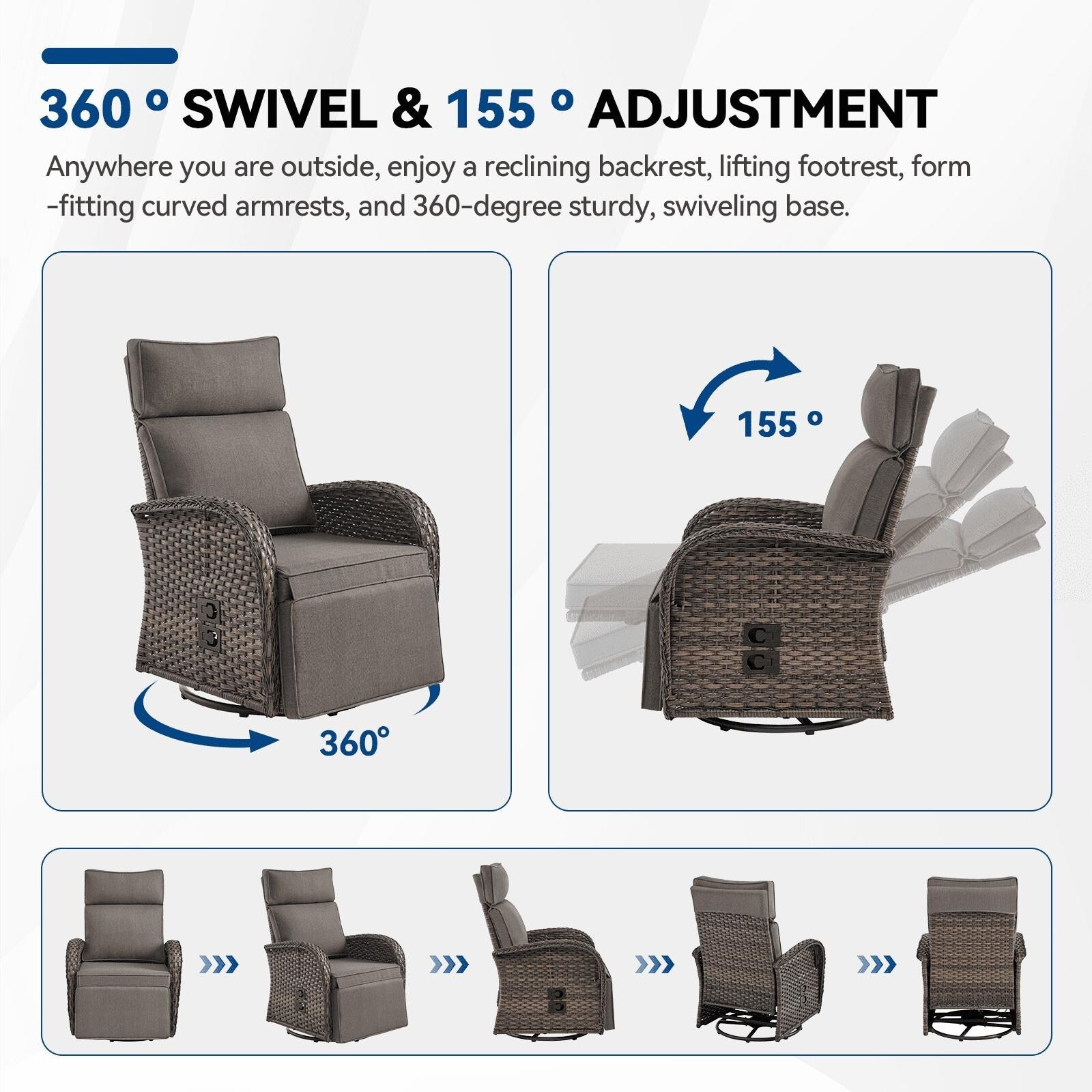Pocassy Reclining Patio Chair with Adjustable Backrest