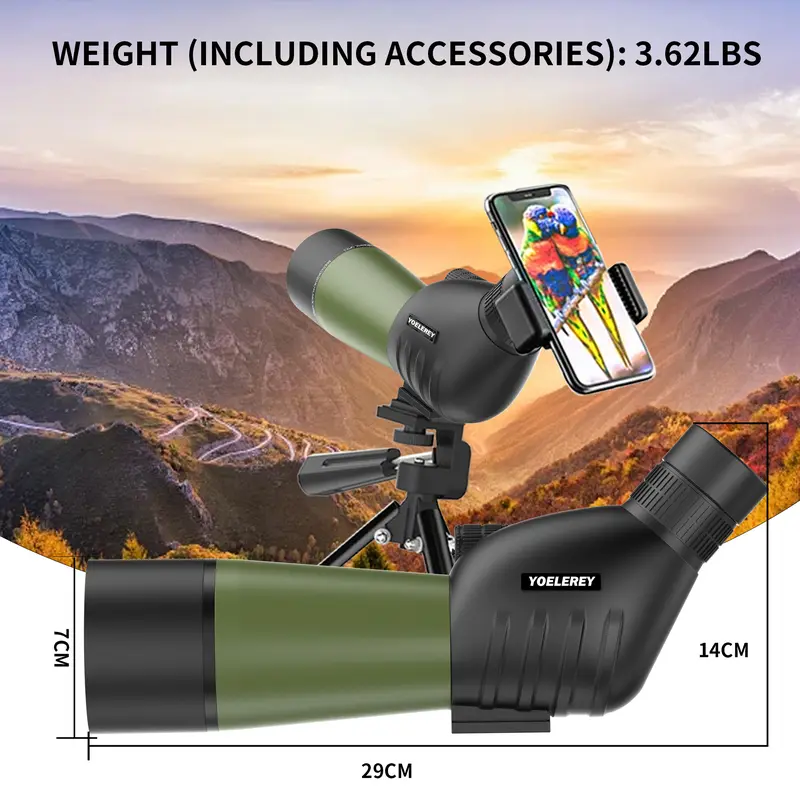 Yoelerey 25-75x60 Spotting Scope with Tripod for Outdoor Bird Watching and Wildlife Observation