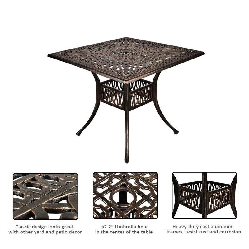 5 Piece Outdoor Dining Patio Set All-Weather Cast Square 4 - Person 35.4