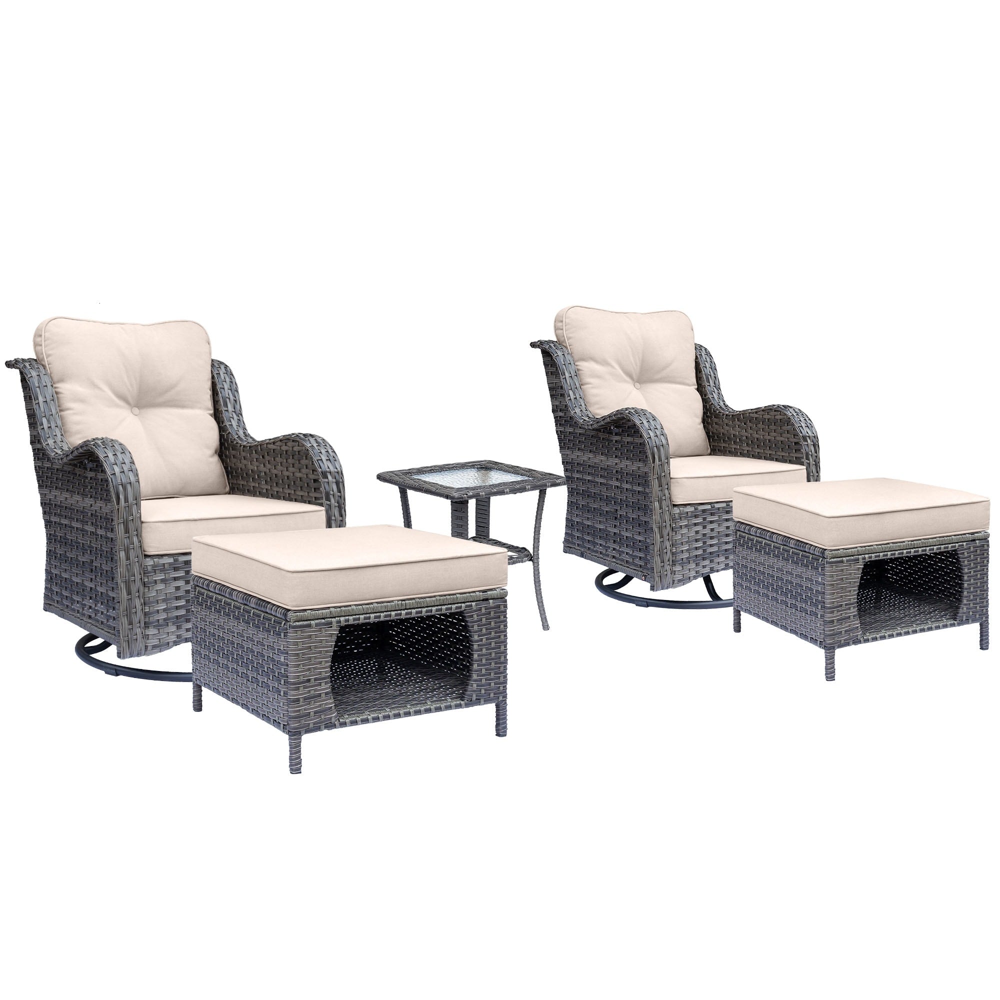 Outdoor Patio Furniture Set-Wicker Patio Conversation Swivel Chair Set