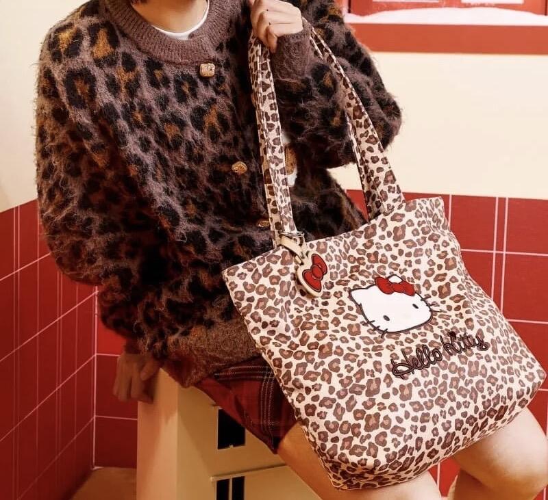 Hellokitty Leopard Print Cute Tote Bags Kawaii Carry on Bag Handbags