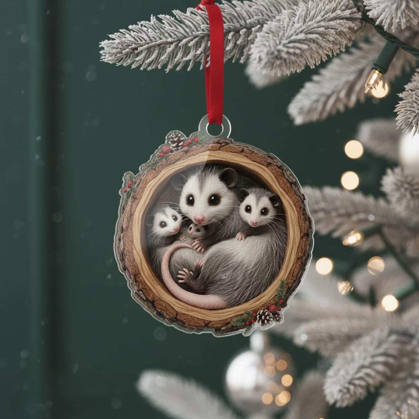 Family of Opossums Christmas Ornament