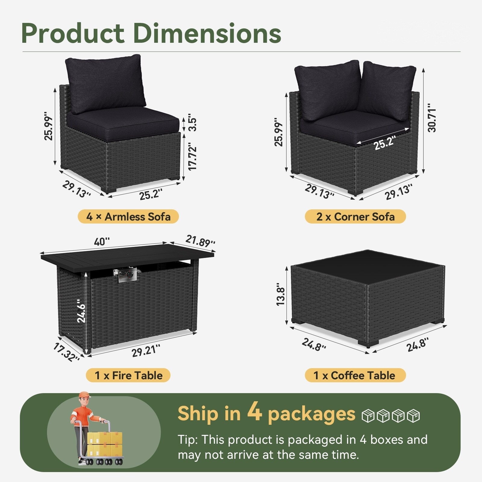 Wicker Rattan Patio Sectional Sofa Set